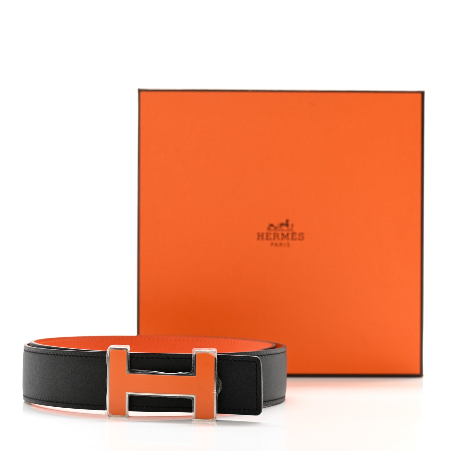 Swift Epsom 32mm Enamel Quizz H Belt 80 32 Black Orange