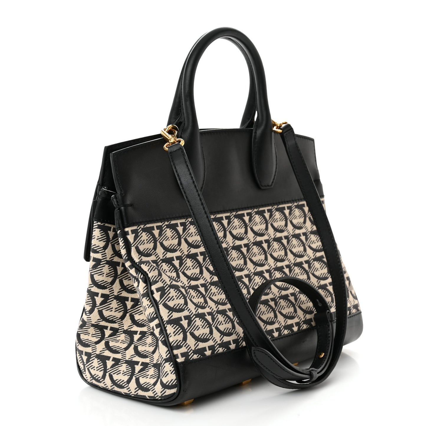 Canvas Calfskin Gancini The Studio Bag Black Beige