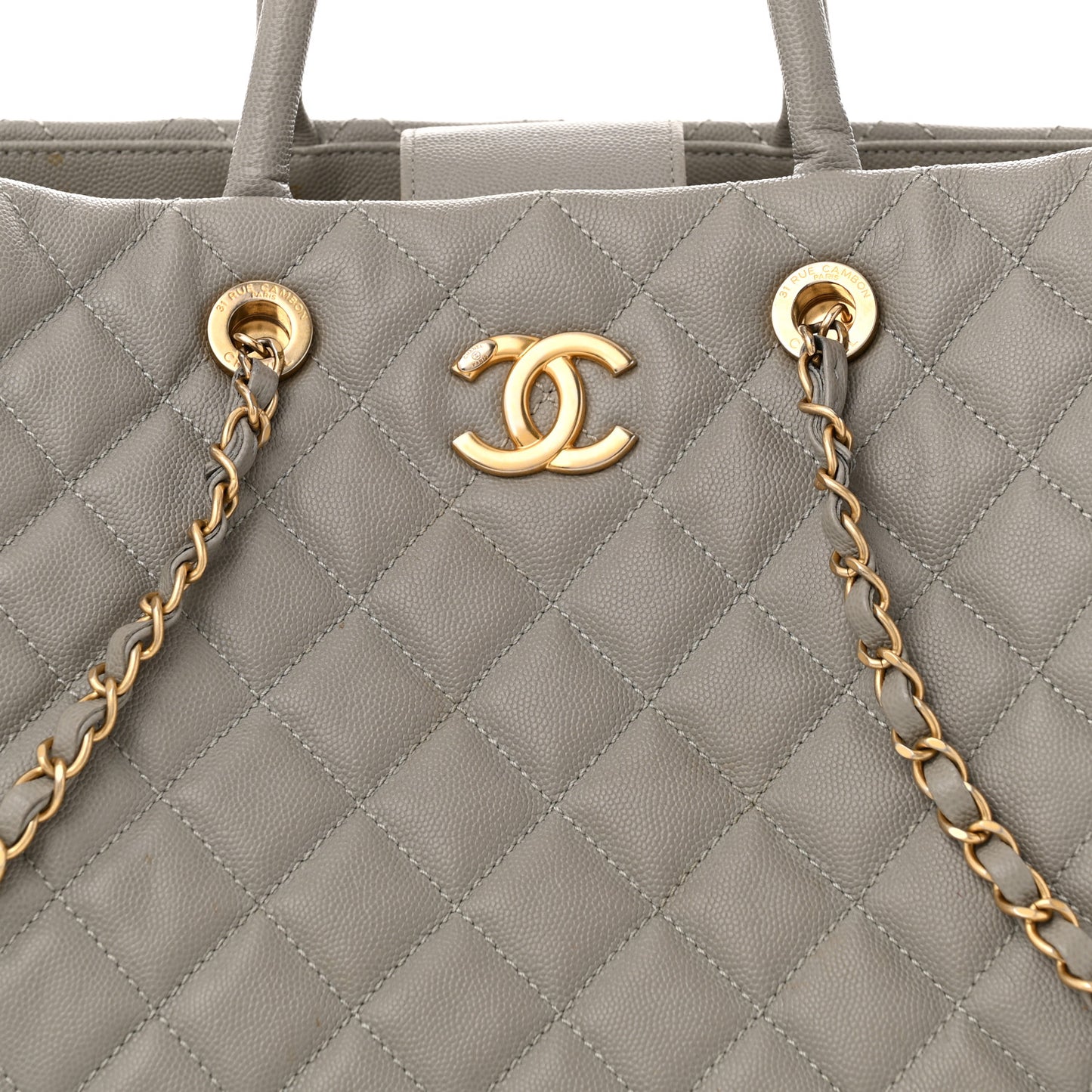 Caviar Quilted Large Coco Handle Shopping Tote Grey