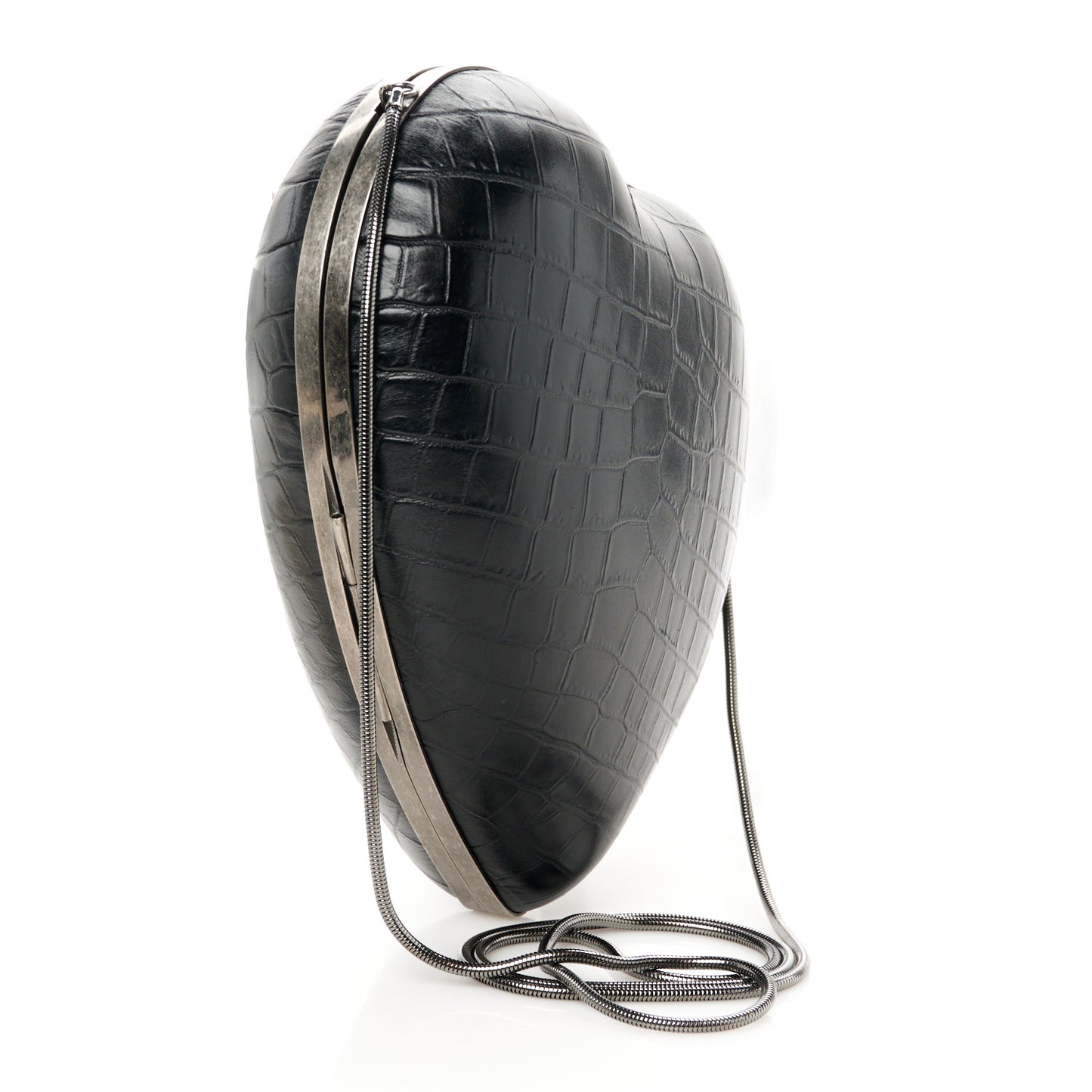 Calfskin Crocodile Embossed Monogram Love Box Bag Black