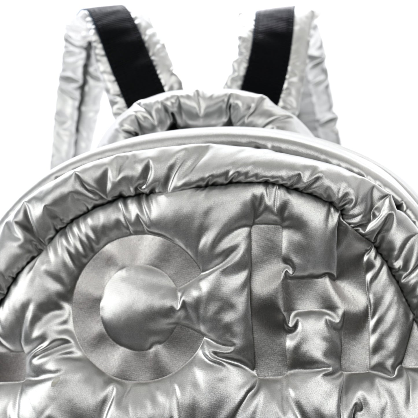Nylon Embossed Small Doudoune Backpack Silver
