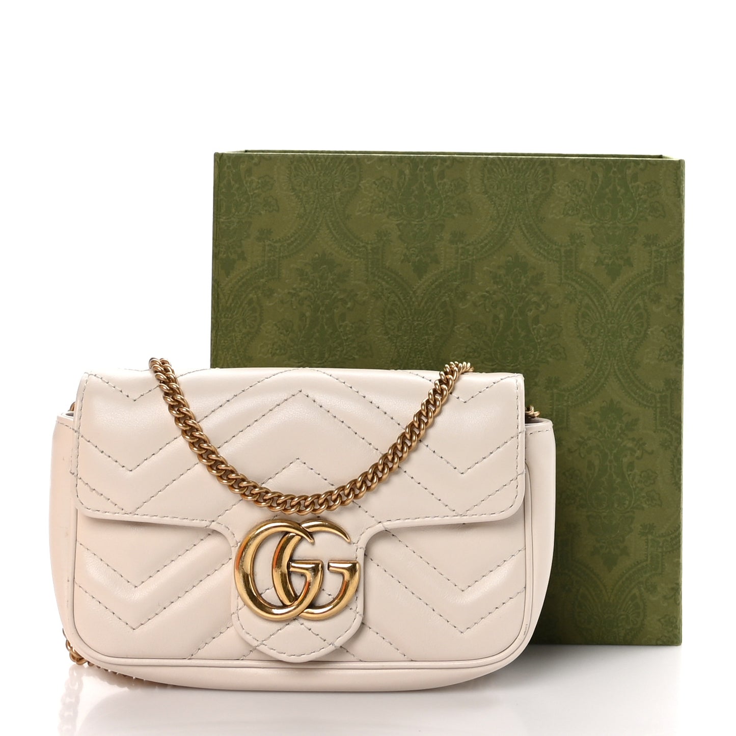 Calfskin Matelasse Super Mini GG Marmont Shoulder Bag White