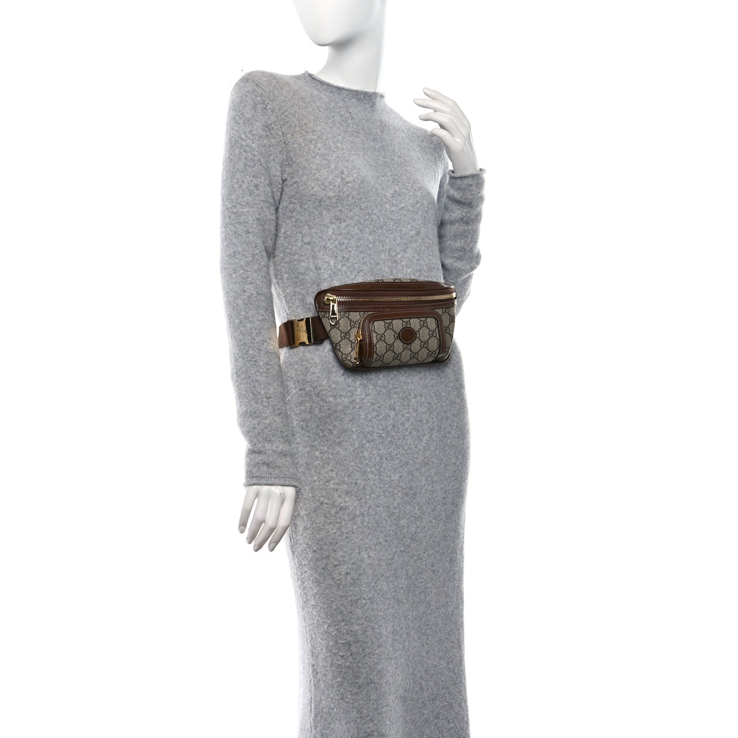 GG Supreme Monogram Textured Calfskin Retro Interlocking G Belt Bag Beige Ebony Brown Sugar