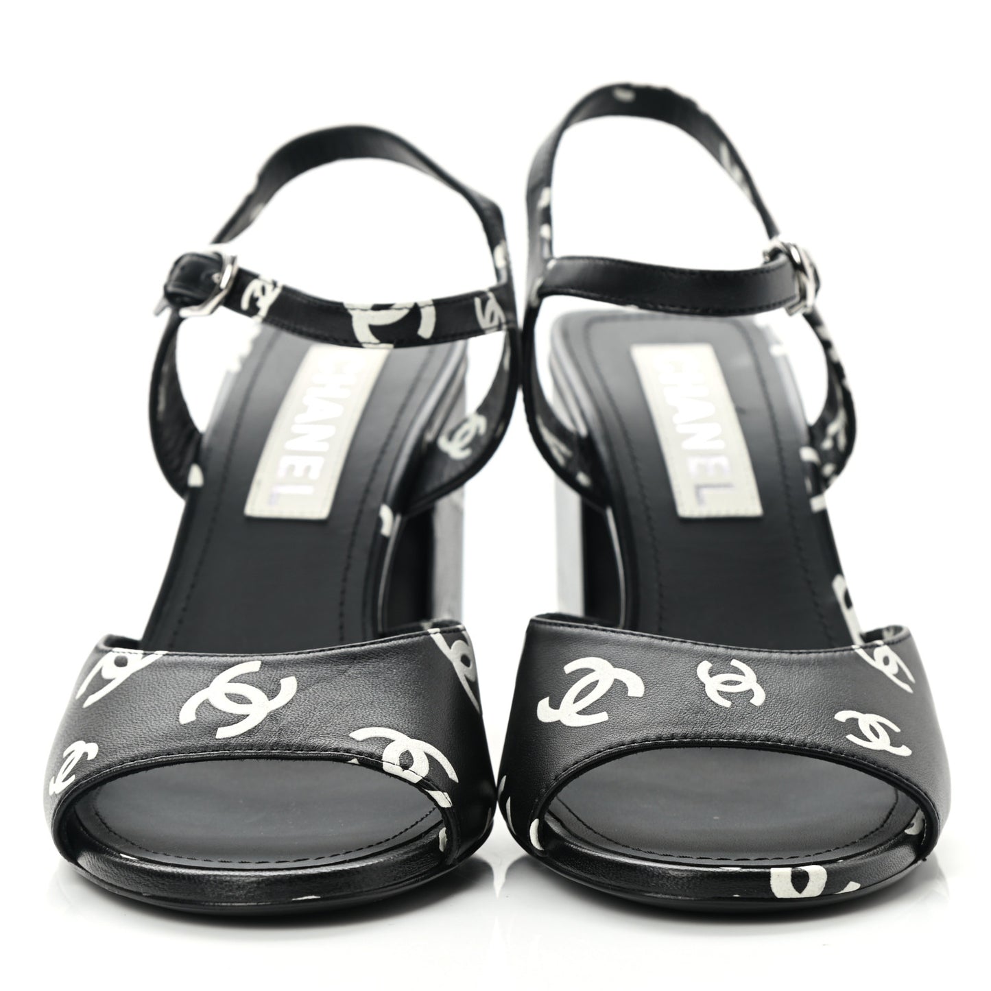 Printed Lambskin CC Sandals 39 Black White