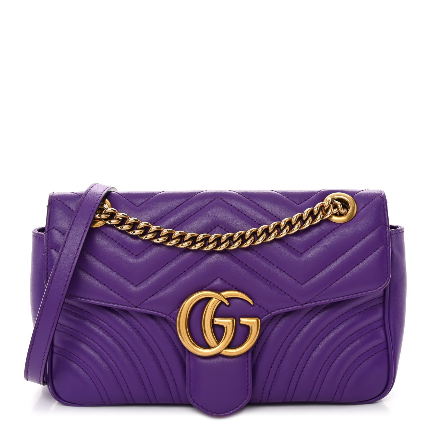 Gucci Calfskin Matelasse Small GG Marmont Shoulder Bag Shine Purple 1 of 11