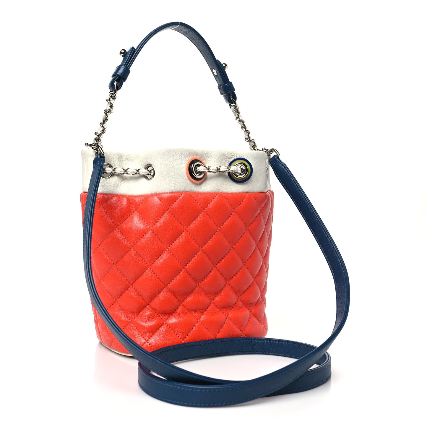 Lambskin Quilted Cuba Drawstring Tote Red White Blue