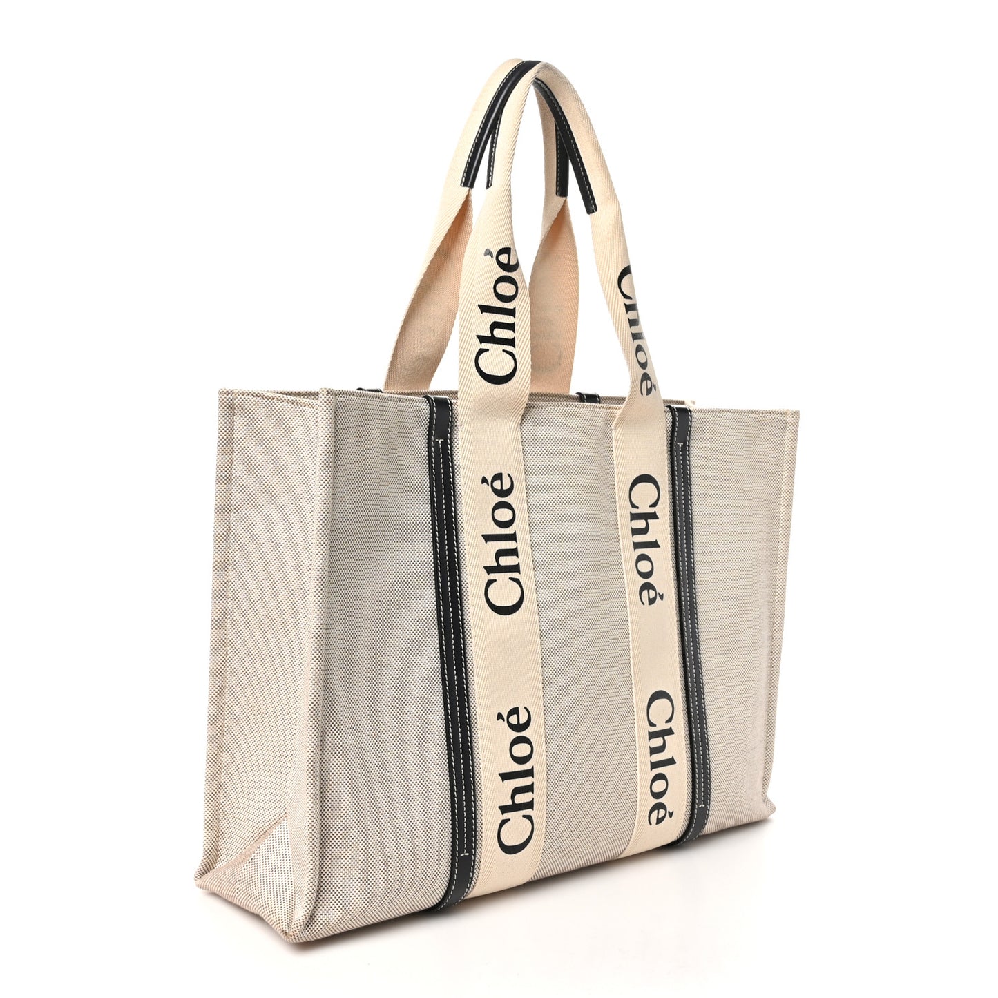 Cotton Calfskin Large Woody Ribbon Tote White Black