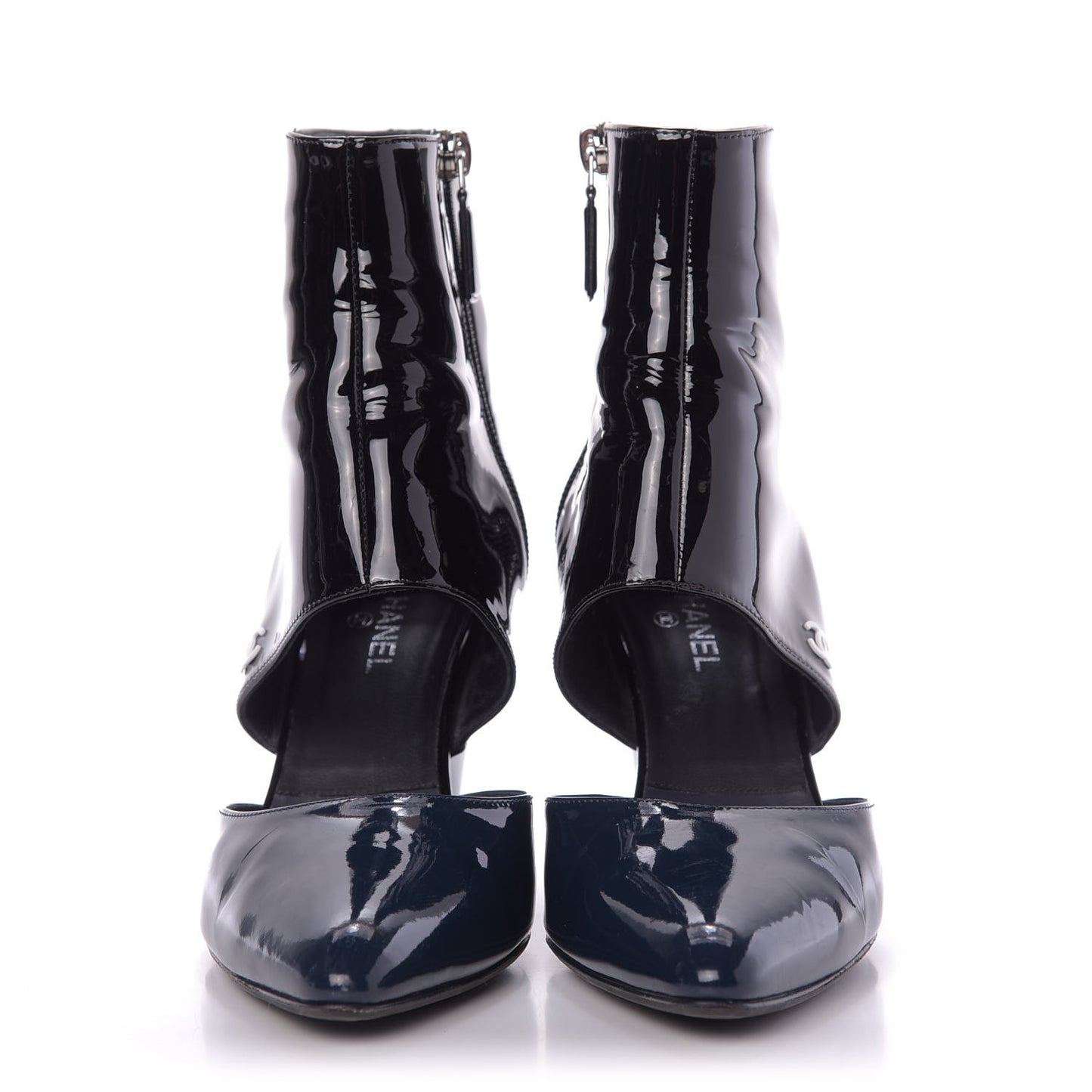 Patent Calfskin Pumps 38 Black Navy