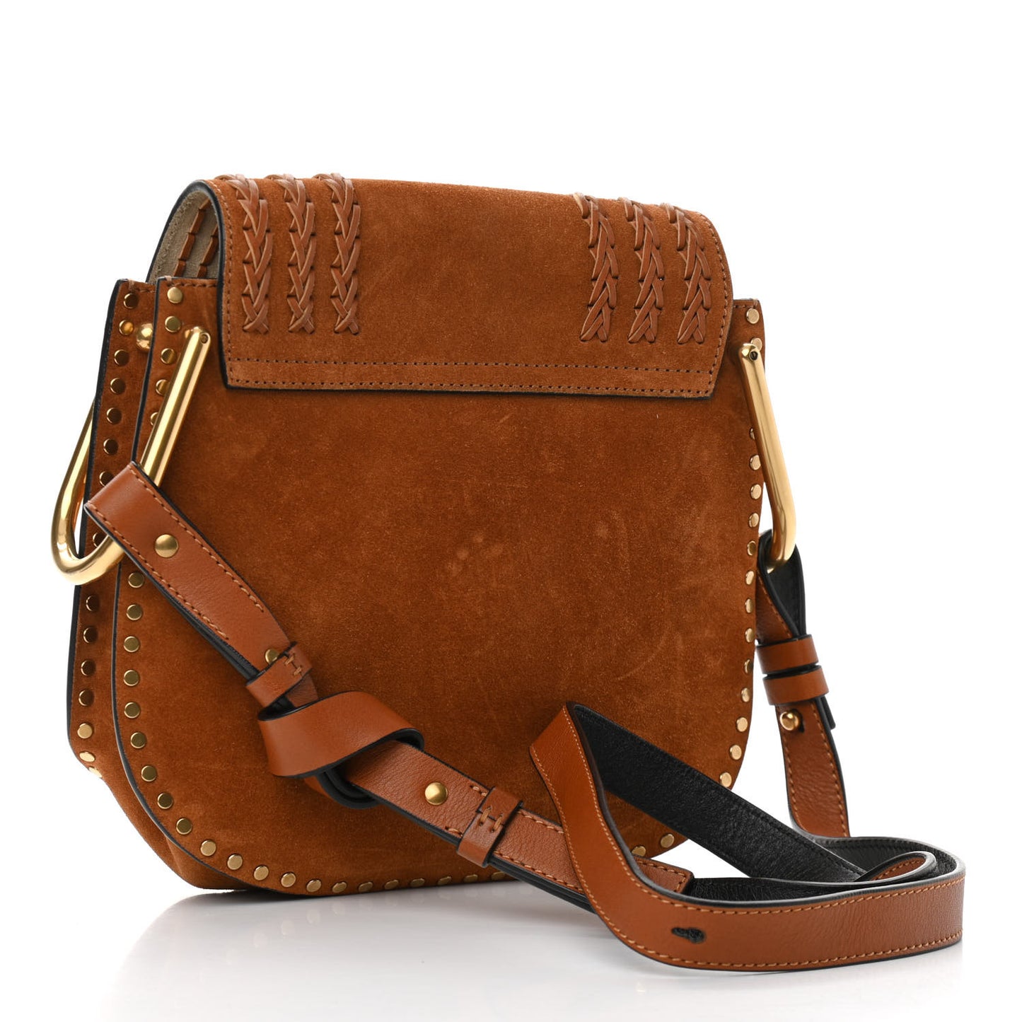 Suede Calfskin Braided Small Hudson Shoulder Bag Caramel