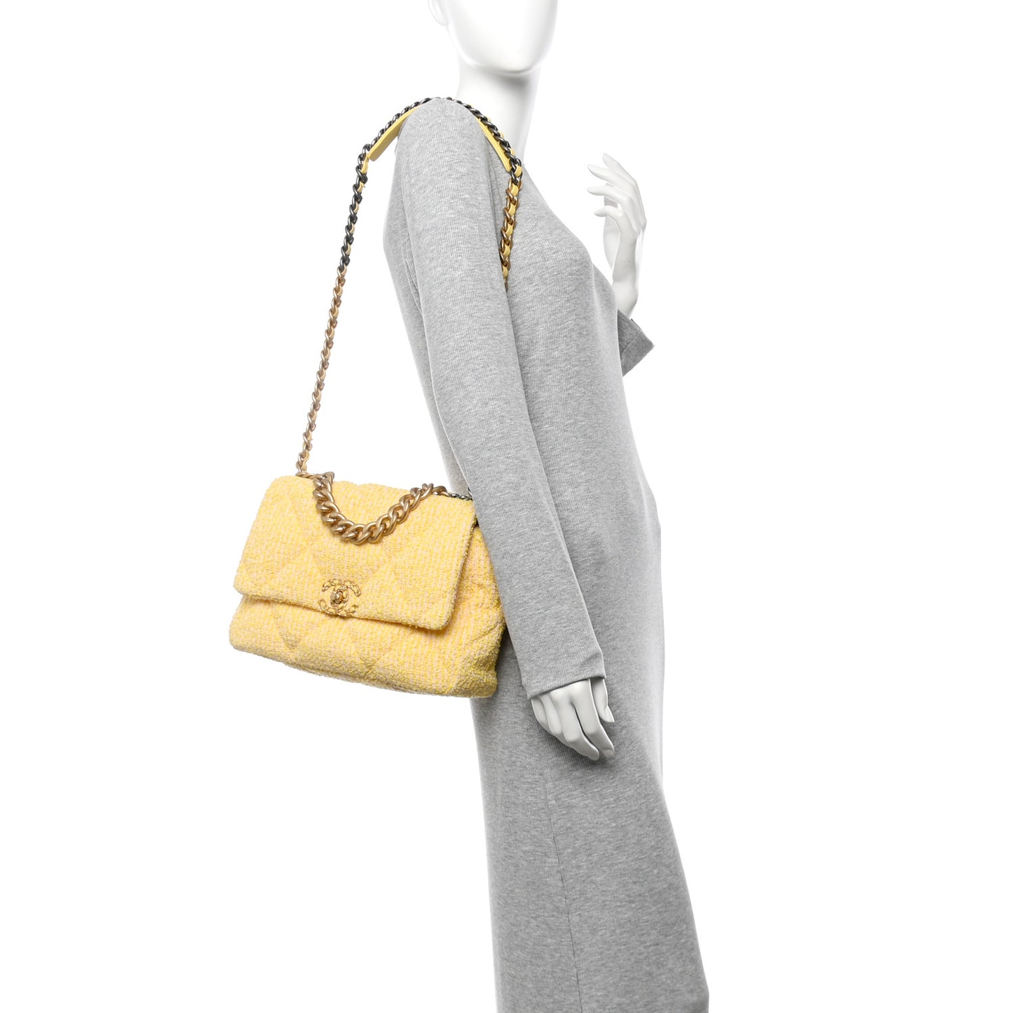 Tweed Quilted Large Chanel 19 Flap Yellow
