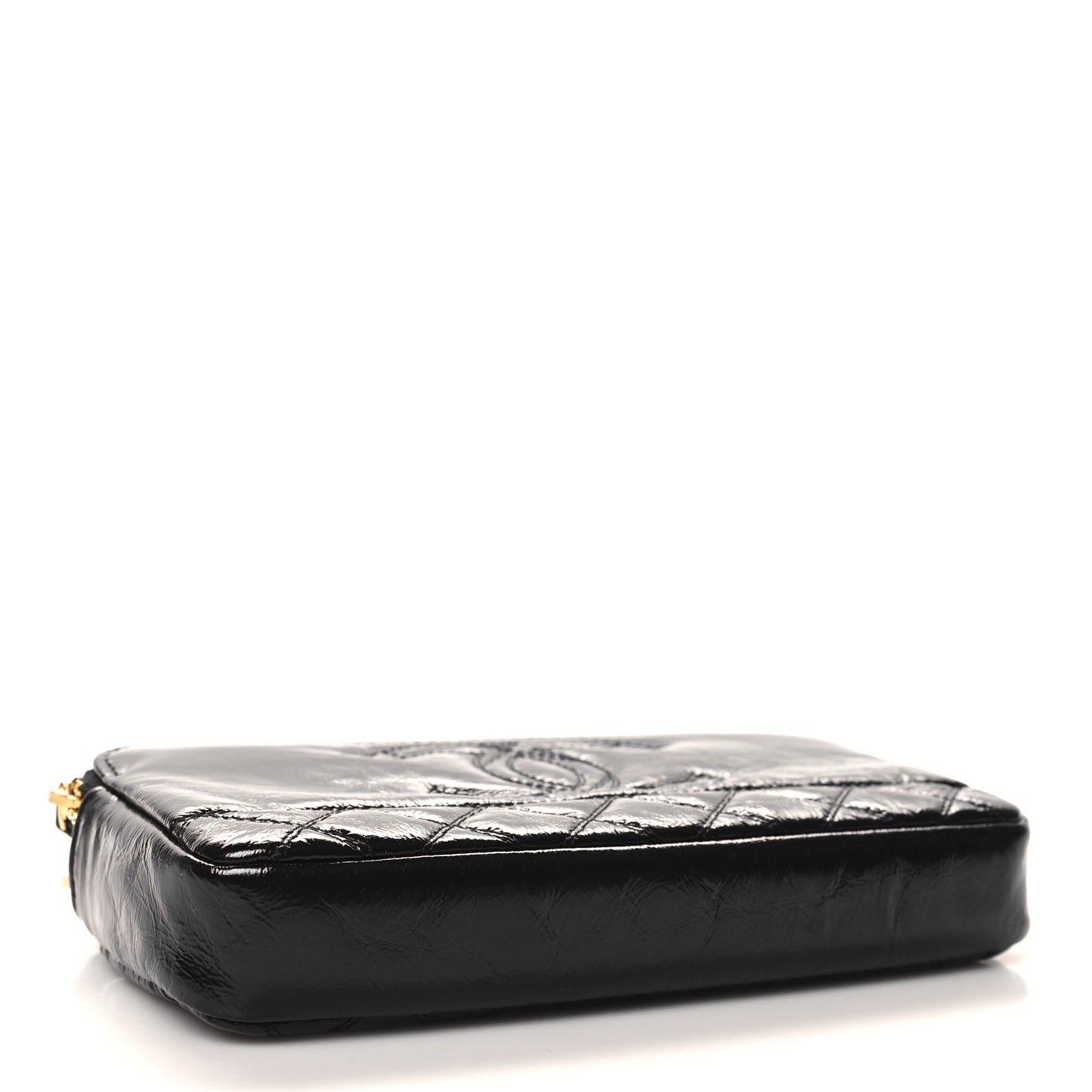 Glazed Aged Calfskin Quilted CC Small Clutch With Chain Black