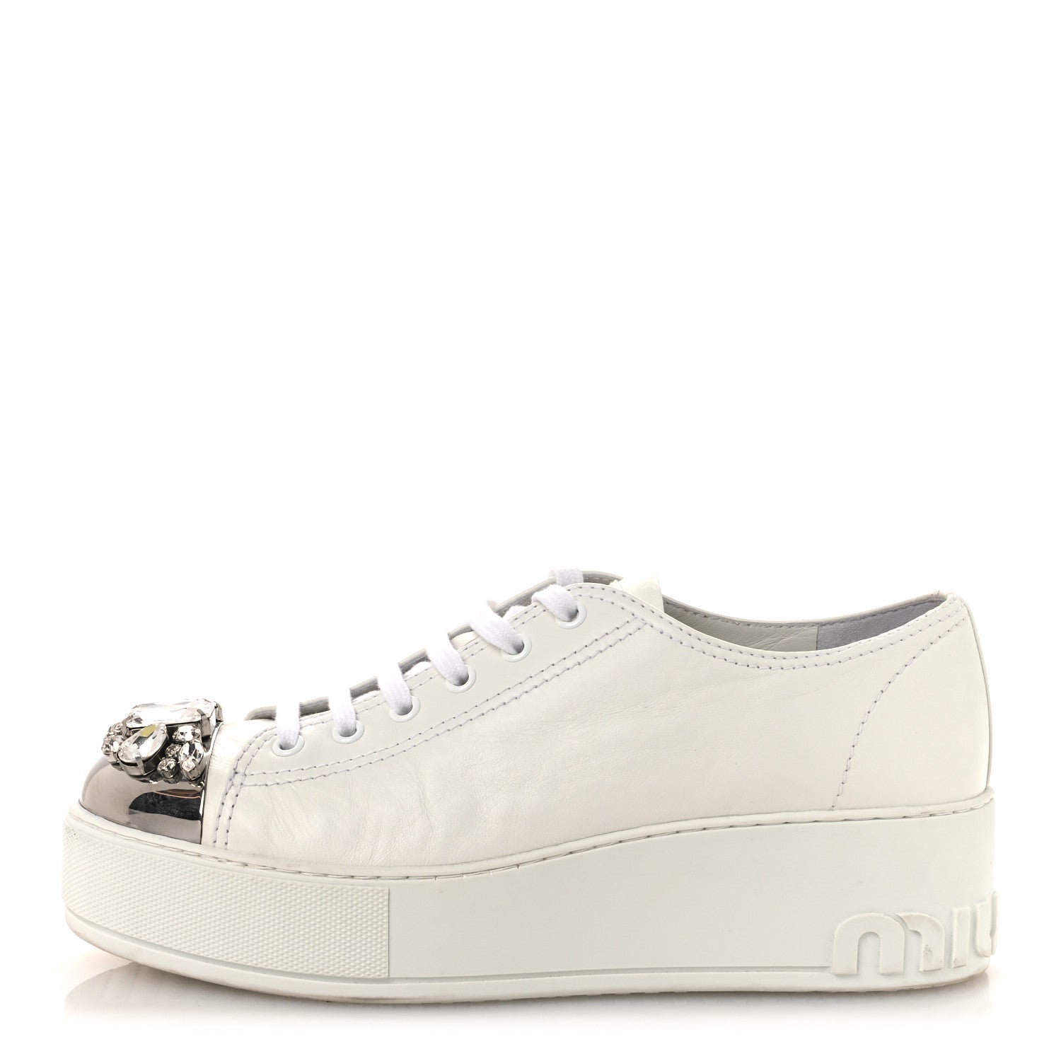 Miu Miu Naplak Crystal Low Top Platform Sneakers 40 White 1830746