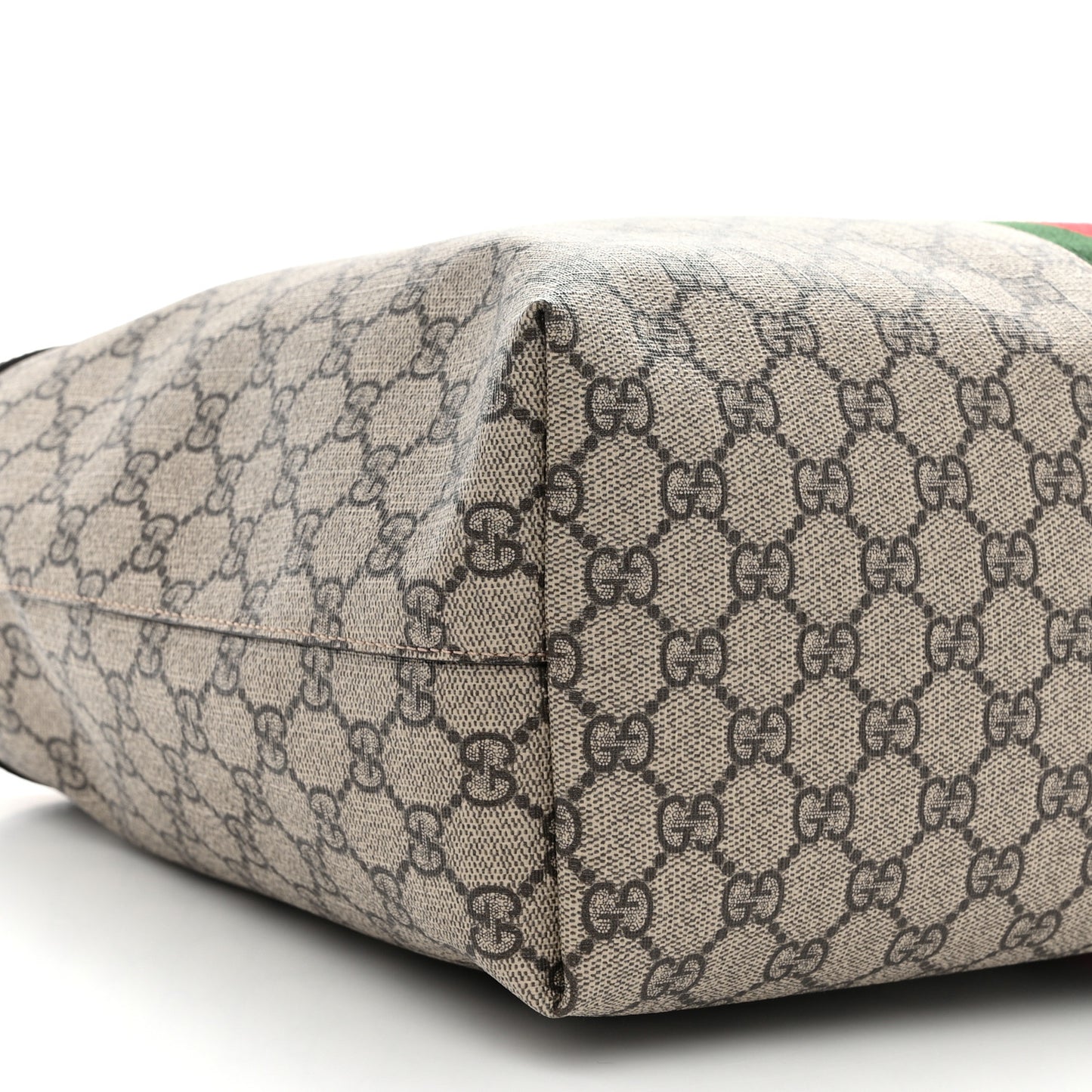 GG Supreme Monogram Textured Calfskin Web Medium Ophidia Shopping Tote Beige Ebony New Acero