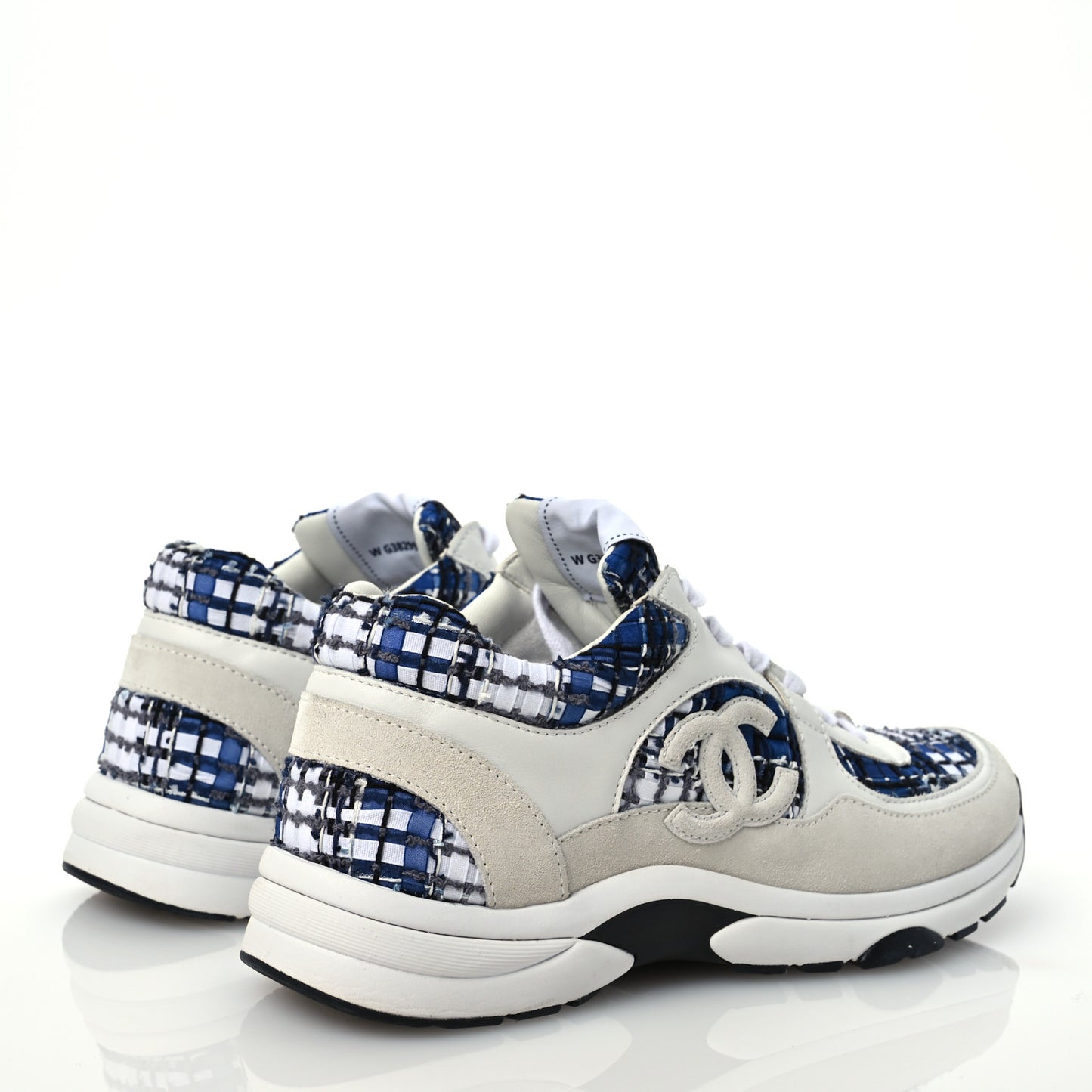 Tweed Suede Calfskin Womens CC Sneakers 38.5 Dark Blue Black Grey White