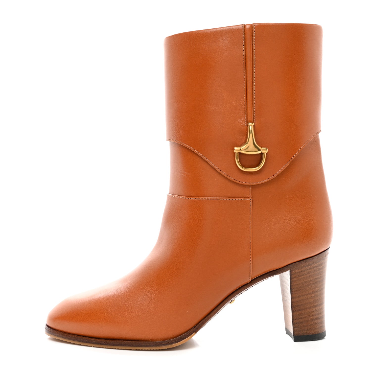 Gucci Calfskin Horsebit Elizabeth Ankle Boots 39.5 Cognac 1 of 12