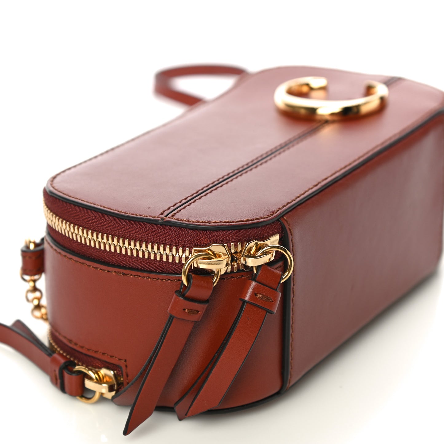 Shiny Calfskin Mini Vanity C Bag Sepia Brown