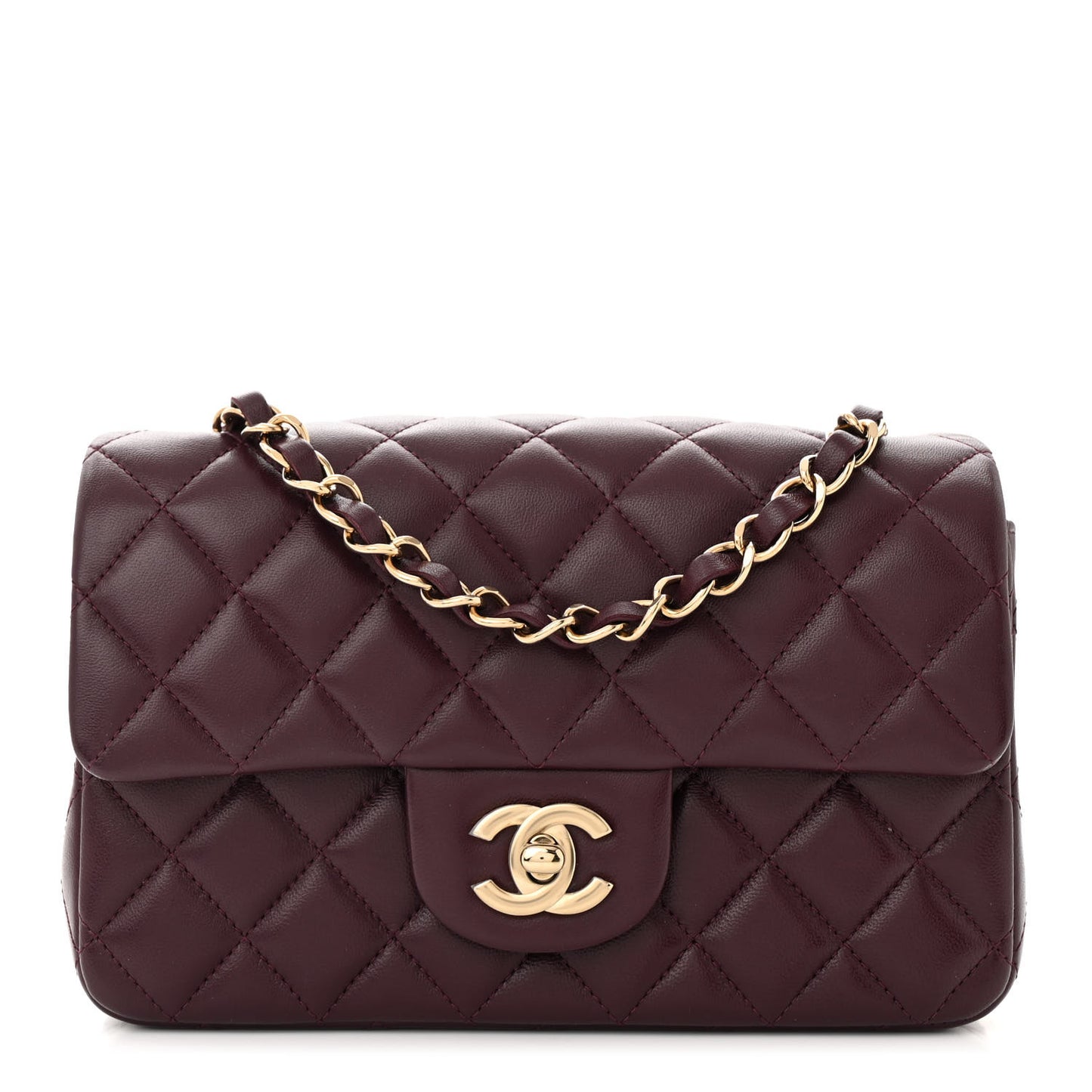 Lambskin Quilted Mini Rectangular Flap Burgundy