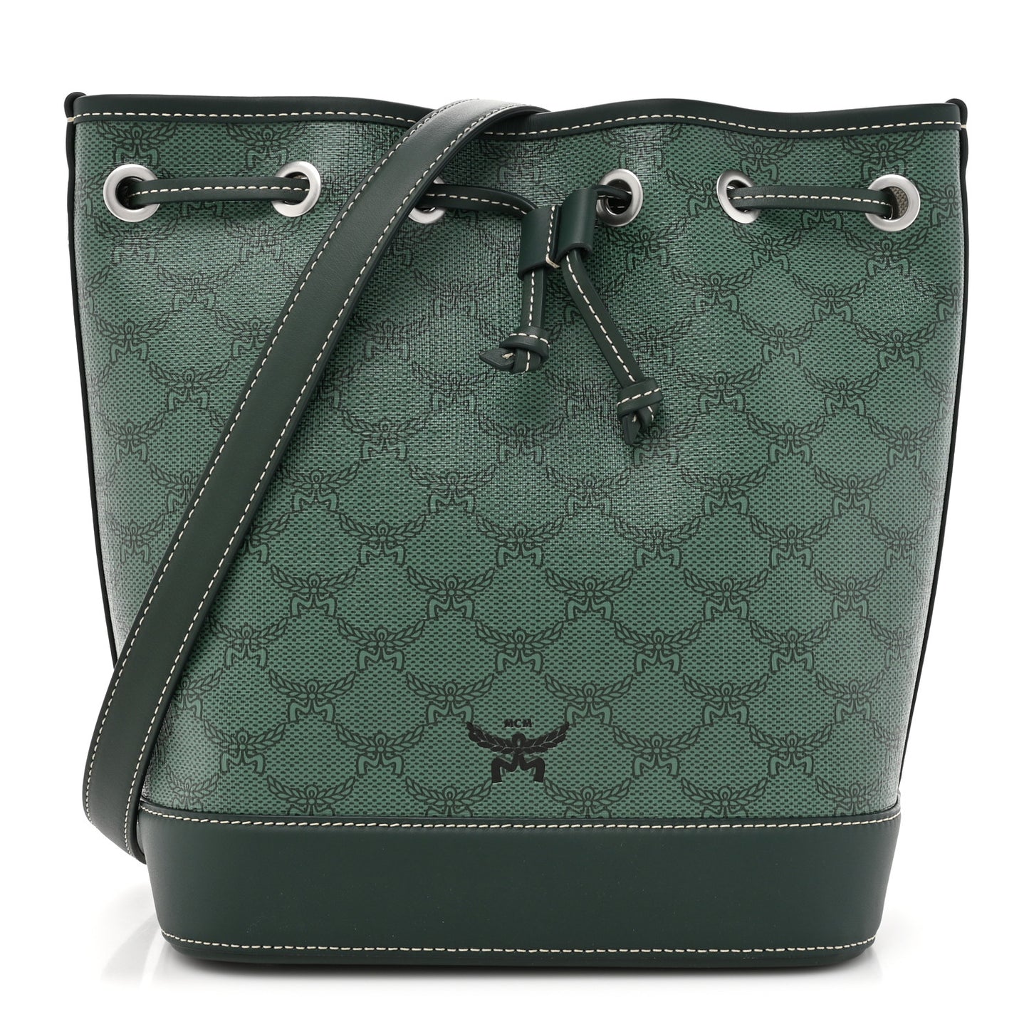 Lauretos Spanish Calfskin Medium Himmel Drawstring Bucket Bag Forest Green