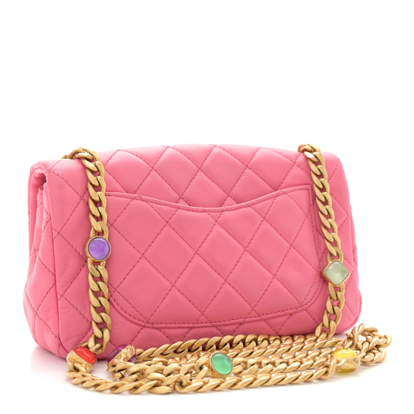 Lambskin Resin Quilted Mini Rectangular Pearl Samba Flap Pink