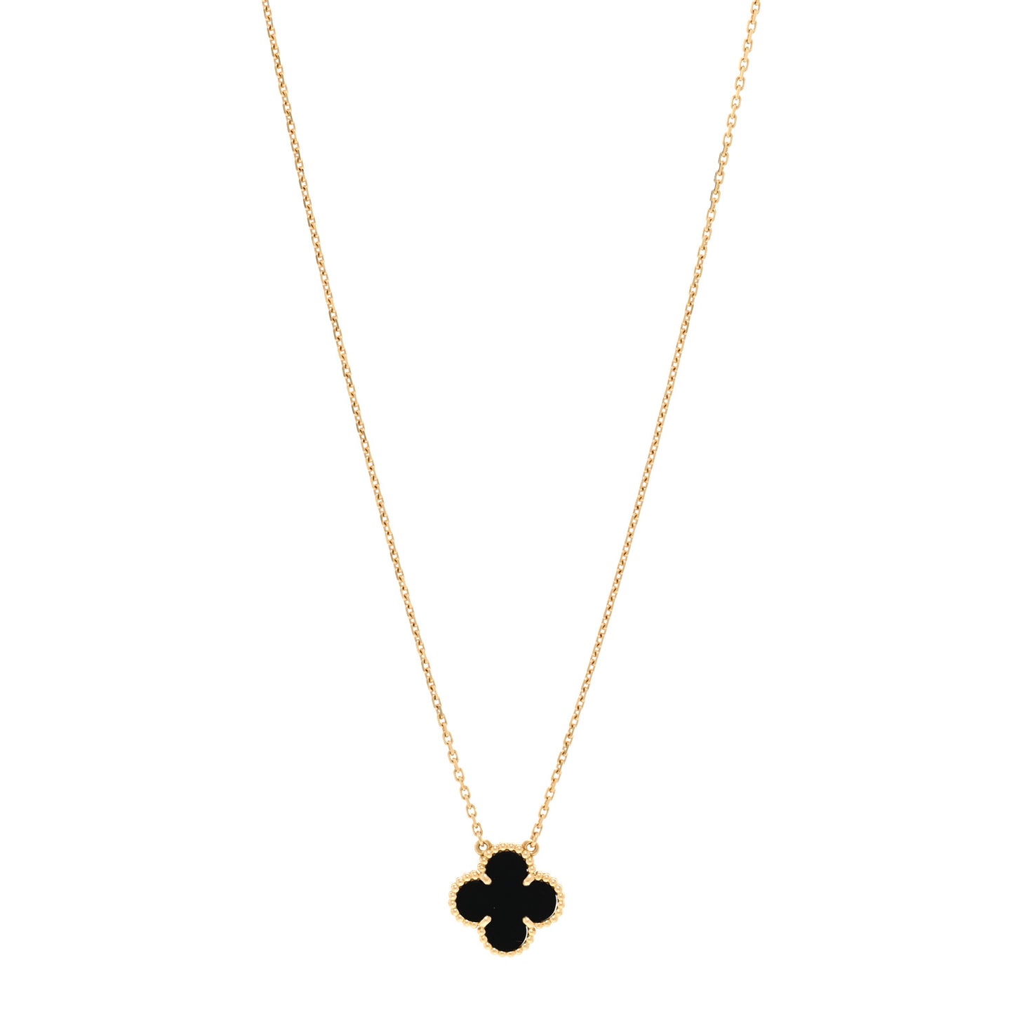 18K Yellow Gold Black Onyx Vintage Alhambra Pendant Necklace