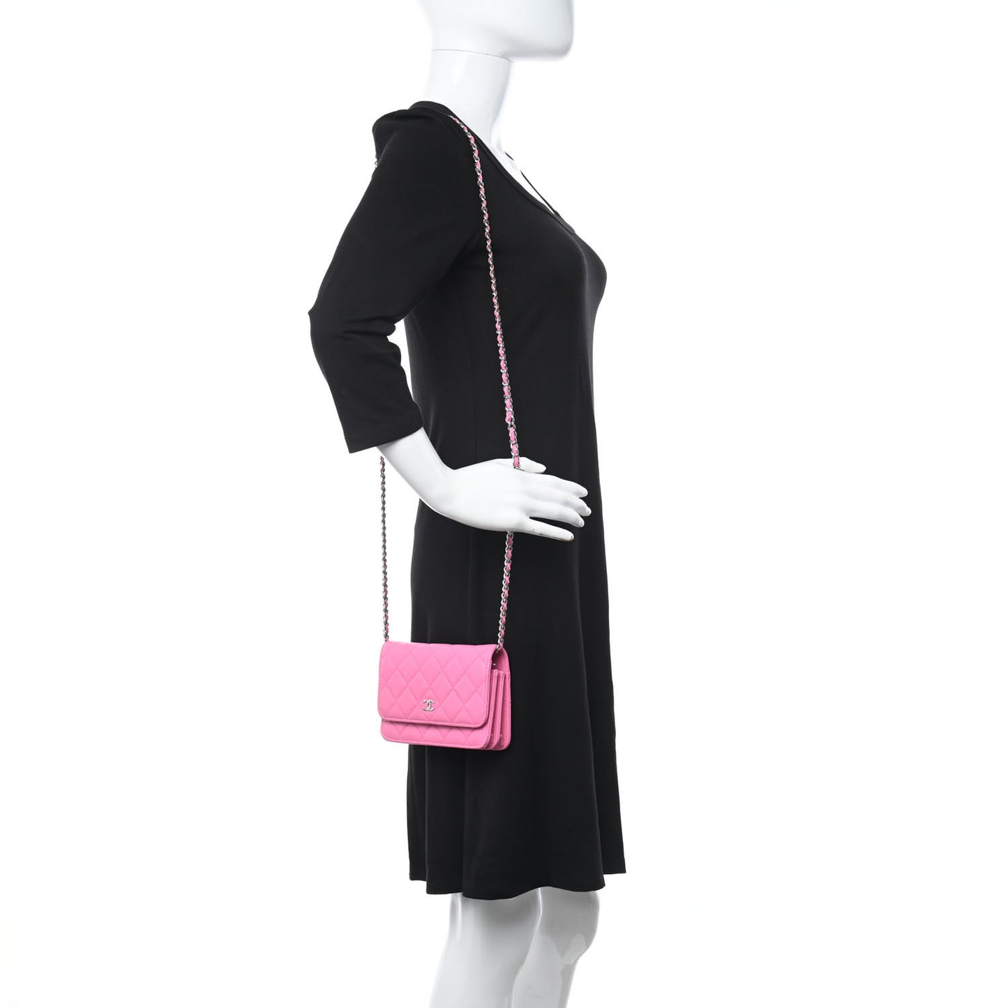 Lambskin Quilted Mini Wallet On Chain WOC Pink