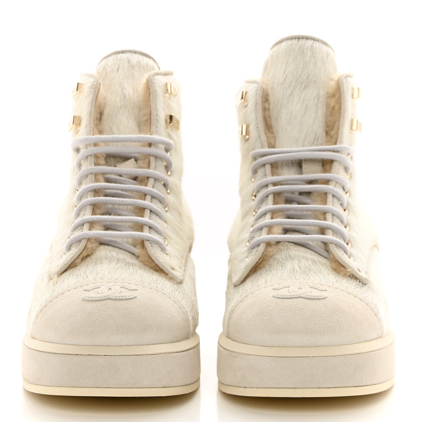 Suede Pony Hair Shearling Lace Up Combat Boots 40 White