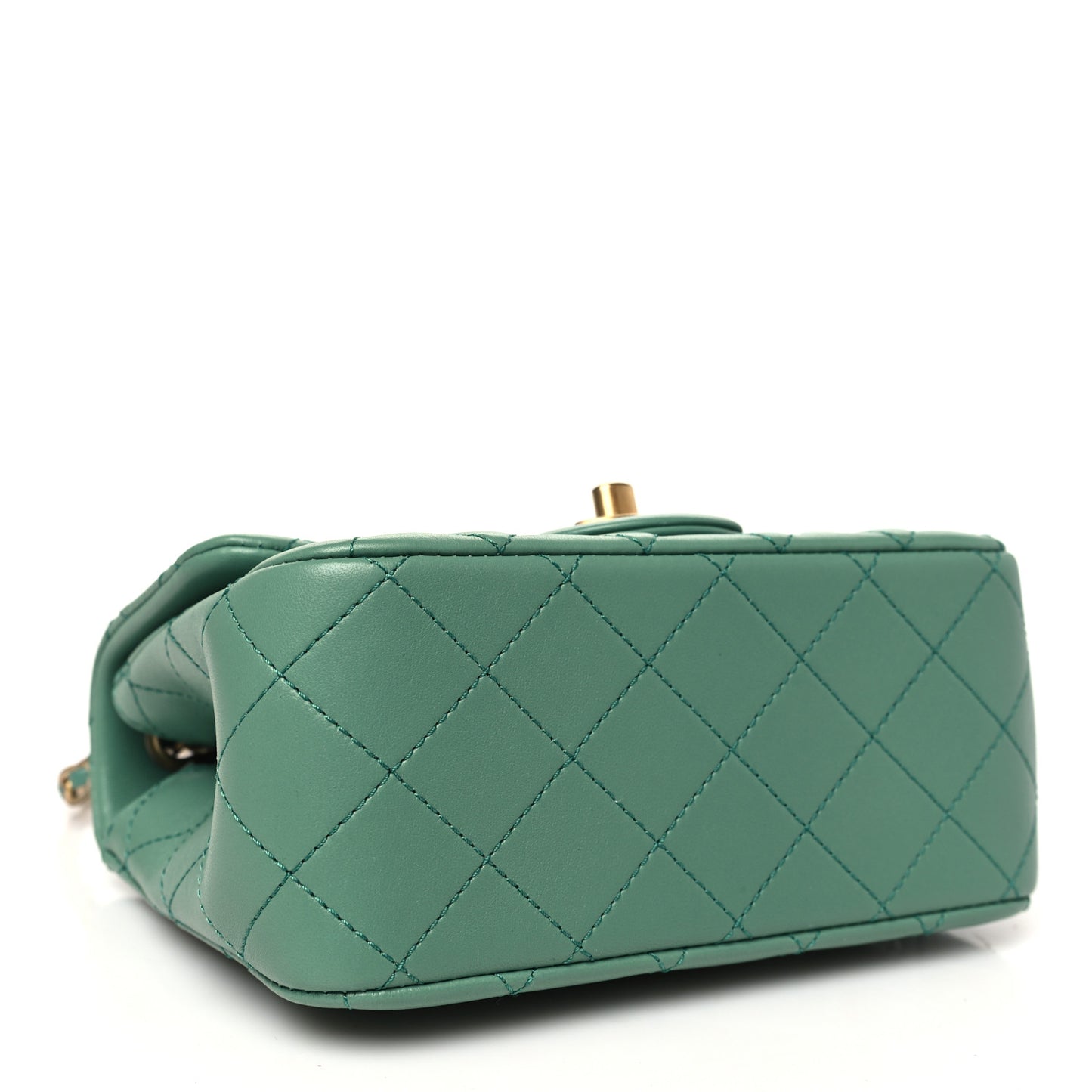 Lambskin Quilted Mini Pearl Crush Flap Green