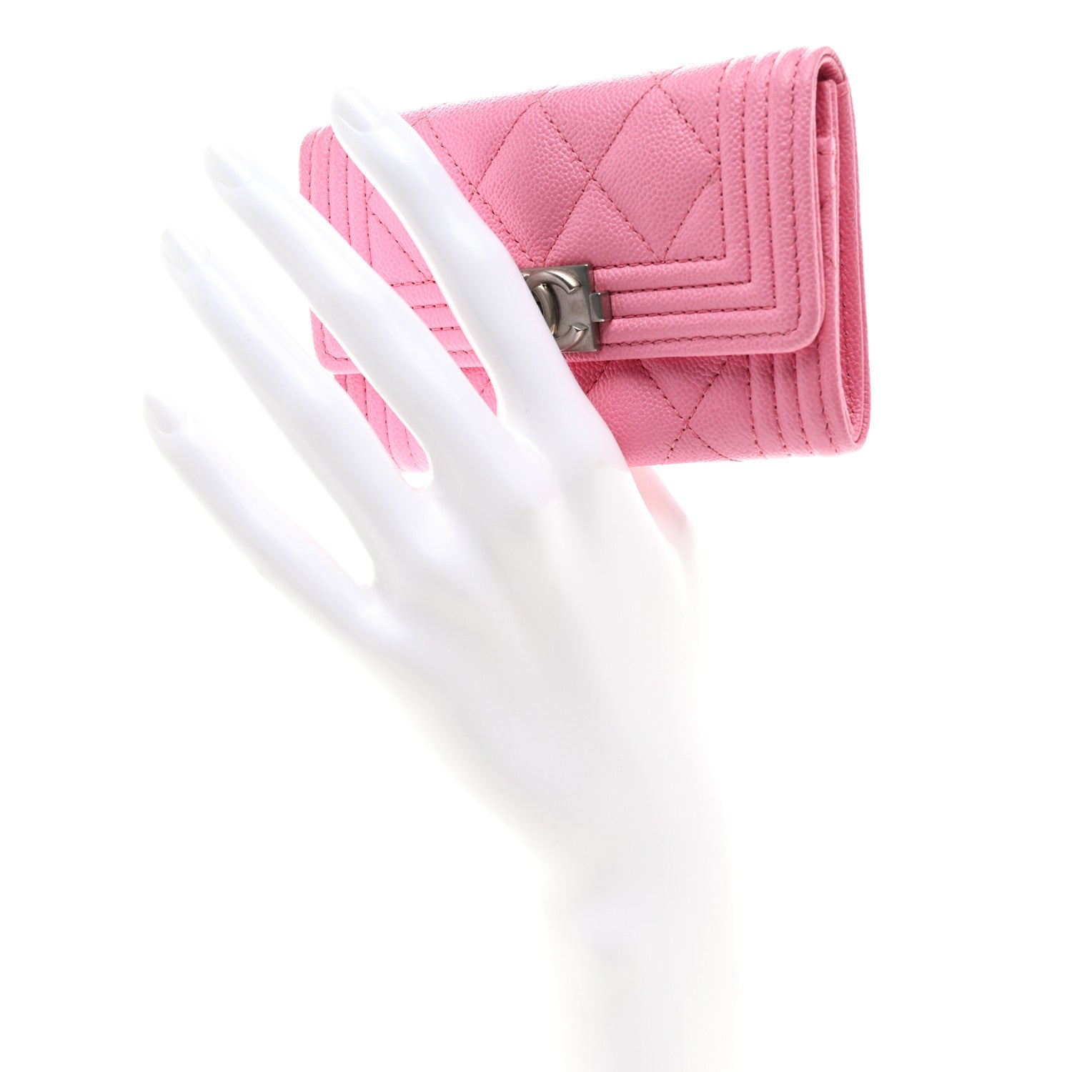 Chanel Caviar Quilted Boy Flap Card Holder Wallet Pink 2 of 9