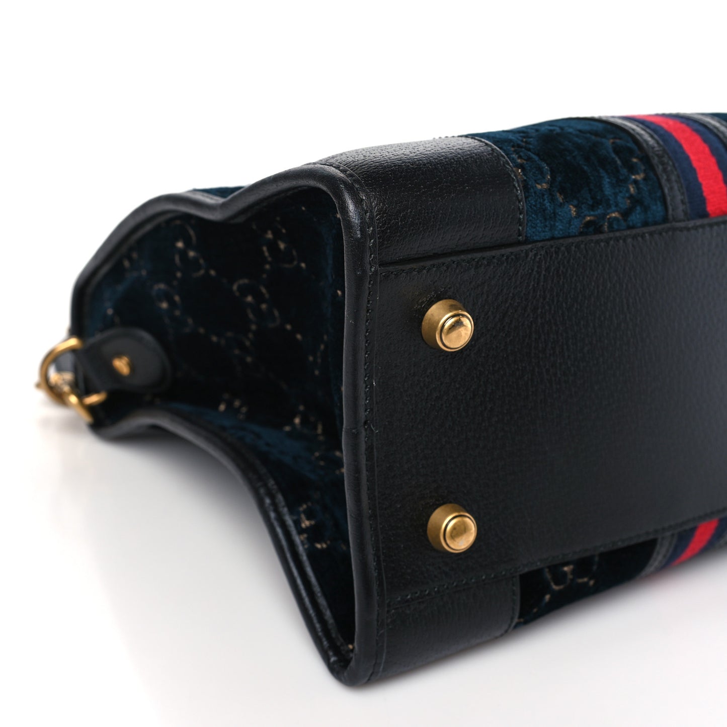 Velvet GG Monogram Textured Calfskin Web Medium Duffle Bag Blue Beige Black