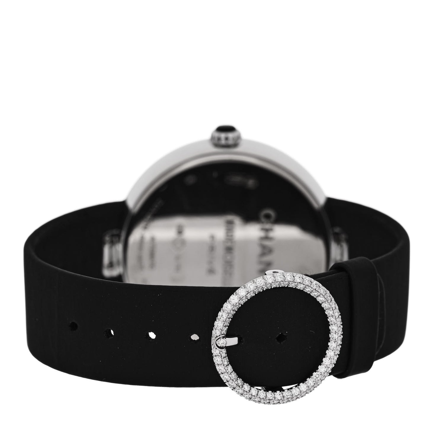 18K White Gold Satin Diamond Bezel 37.5mm Mademoiselle Prive Quartz Watch Black