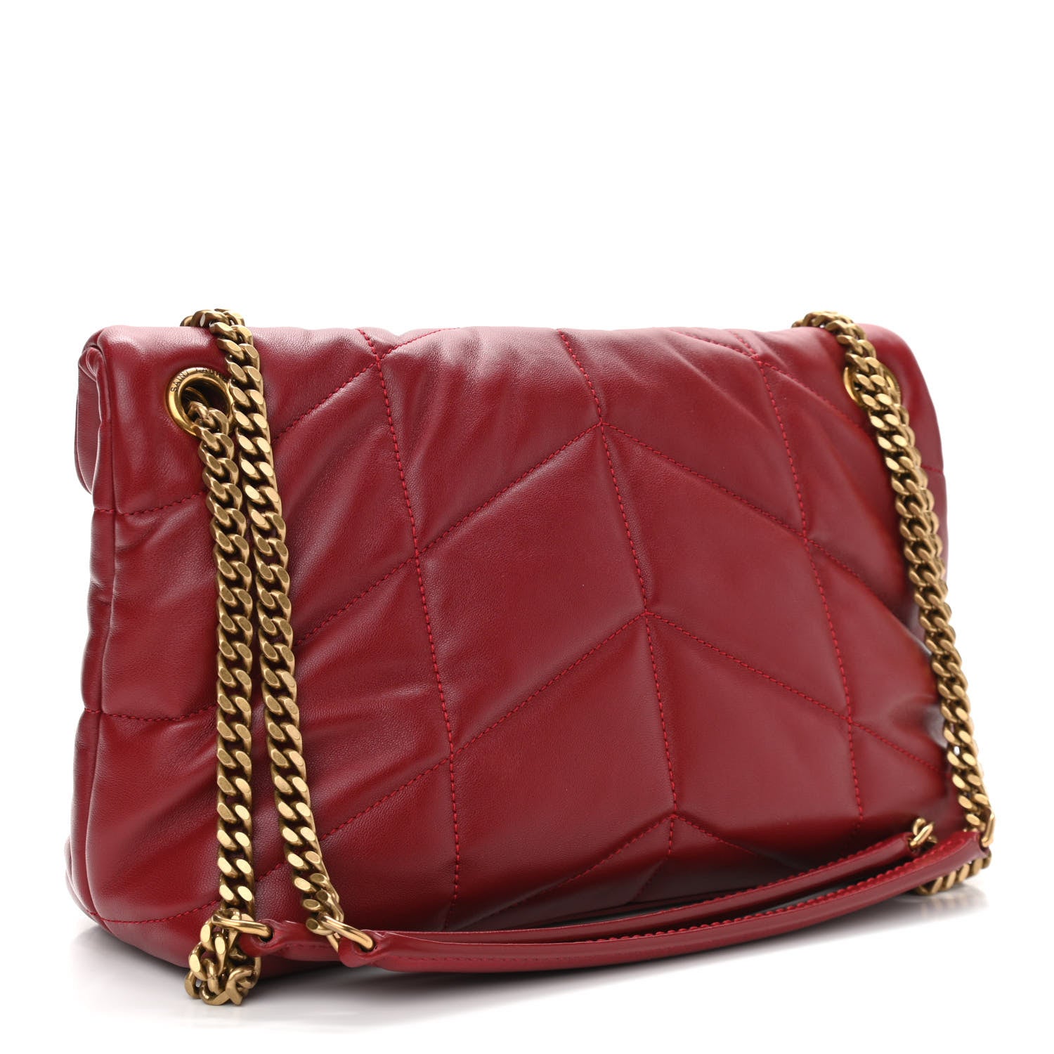 Saint Laurent Lambskin Quilted Small Loulou Puffer Monogram Chain Satchel Opyum Red 3 of 13