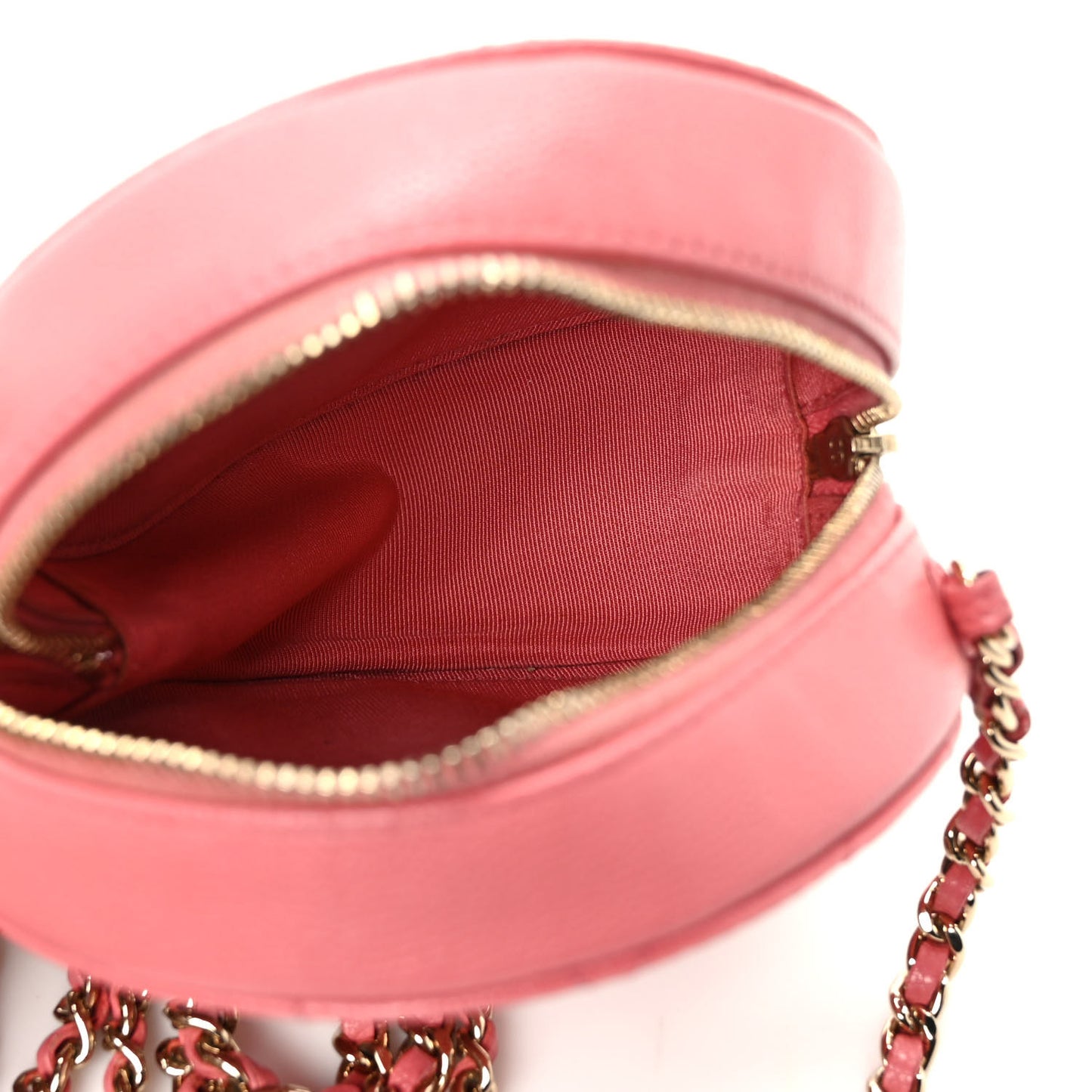 Caviar Quilted Round Clutch With Chain Pink