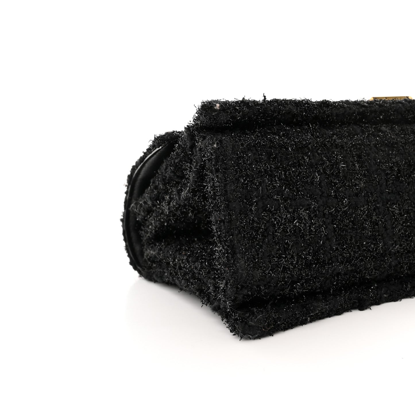 Metallic Tweed Boucle Quilted Small Crush Chain Bag Black