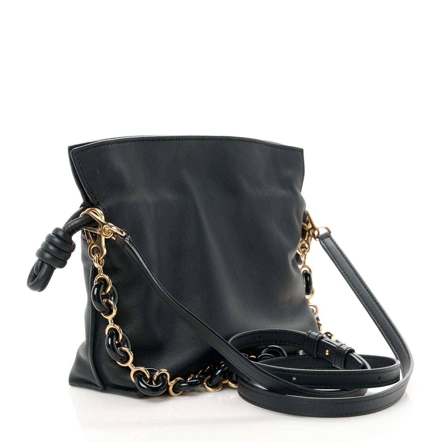 Nappa Calfskin Mini Flamenco Knot Clutch With Chain Black