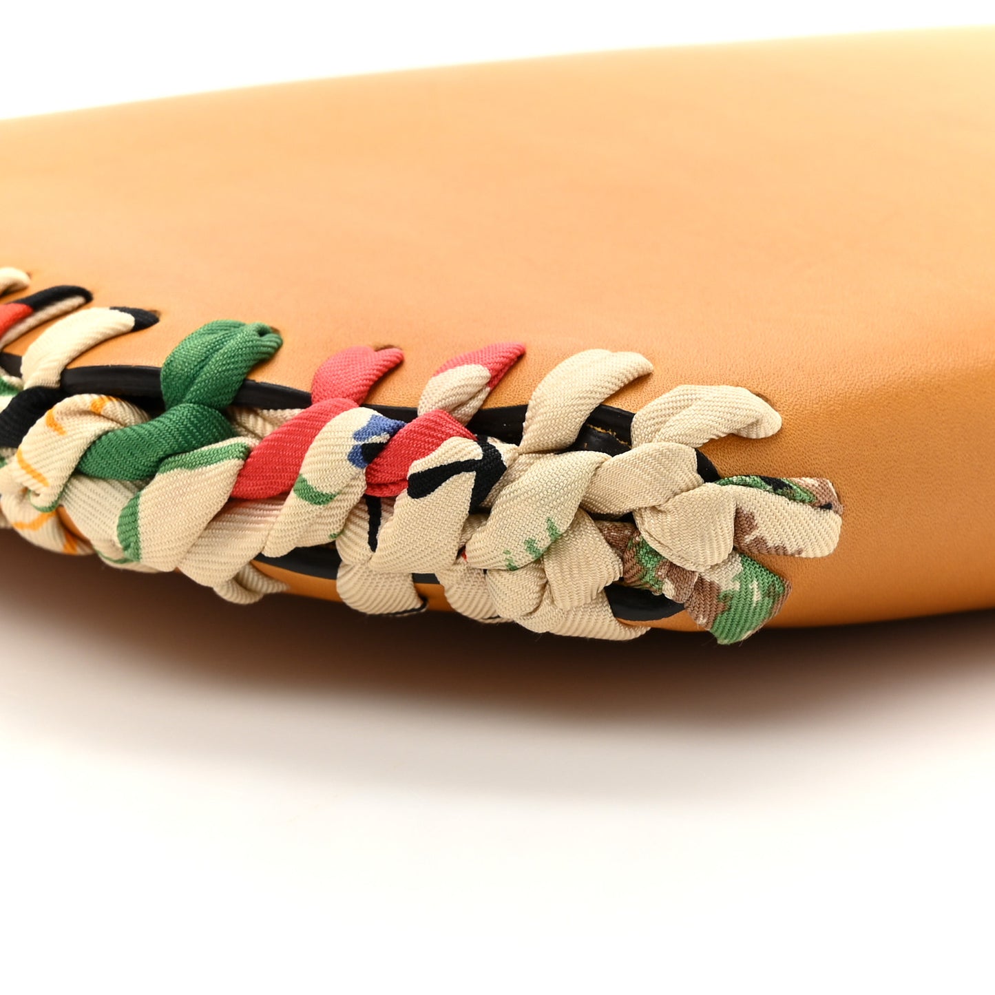 Lambskin Silk Trim Clutch Pouch Brown Multicolor