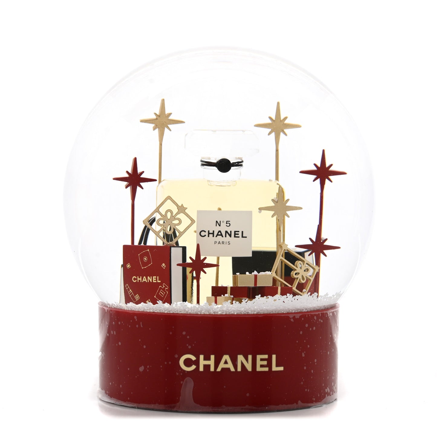 Glass N°5 Perfume Bottle Snow Globe Red