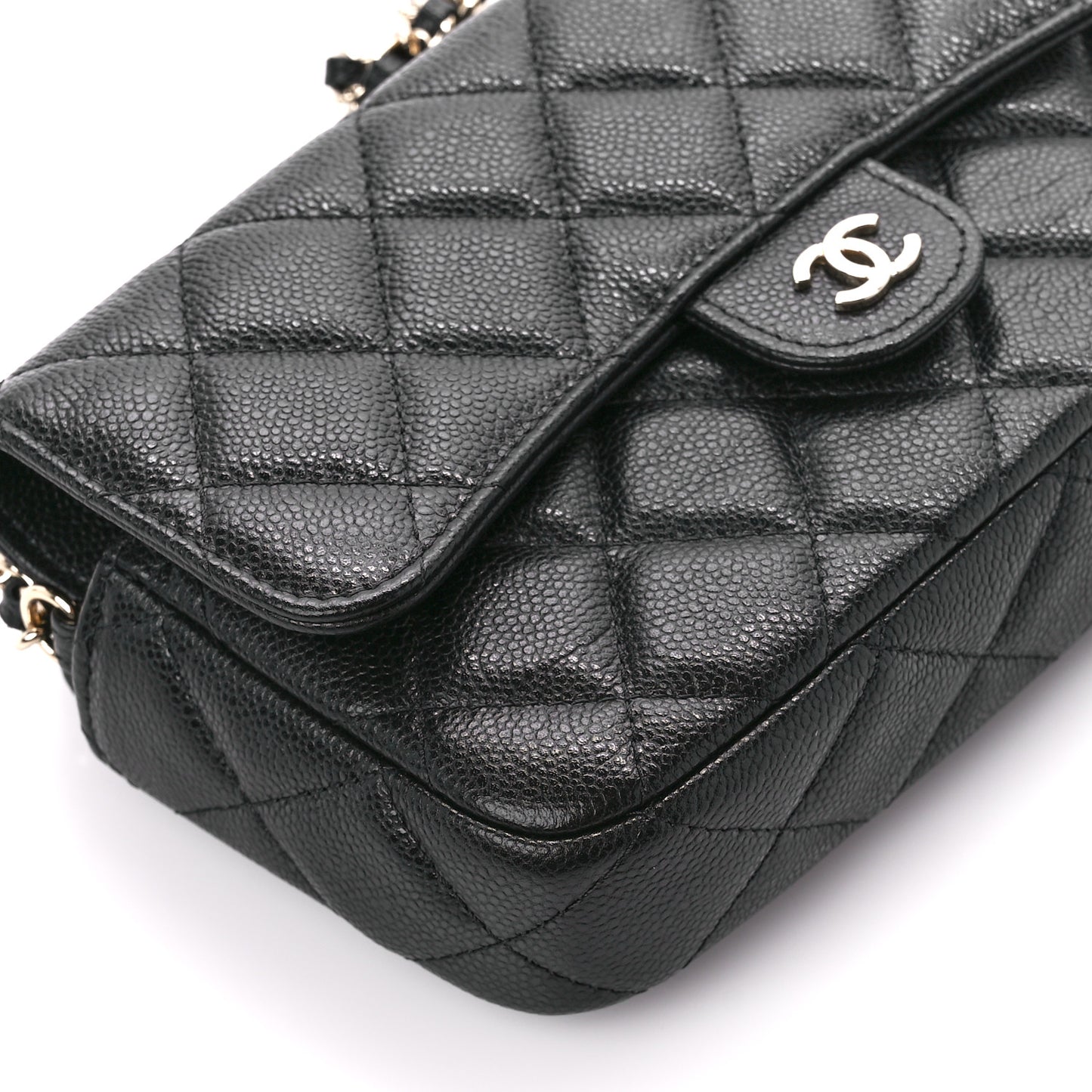 Caviar Quilted Flap Phone Holder With Chain Black