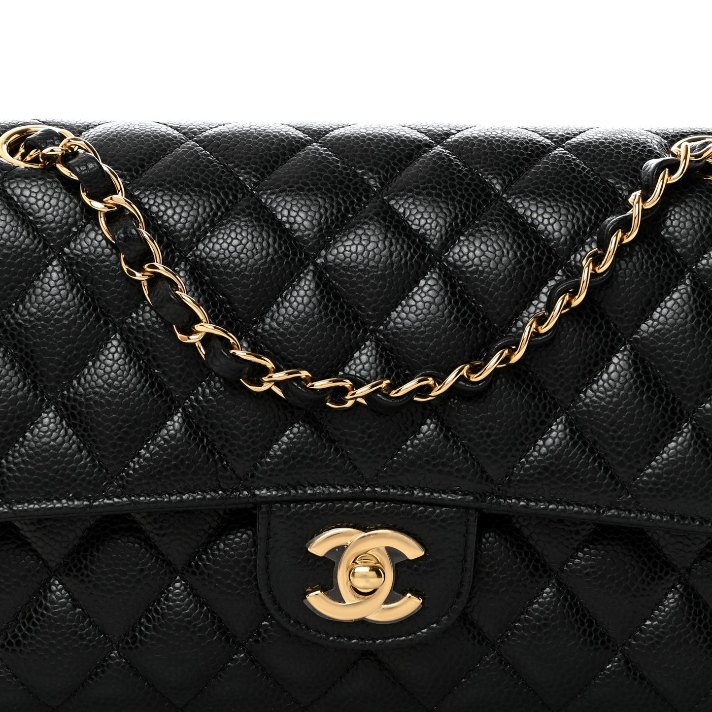 Caviar Quilted Medium Double Flap Black