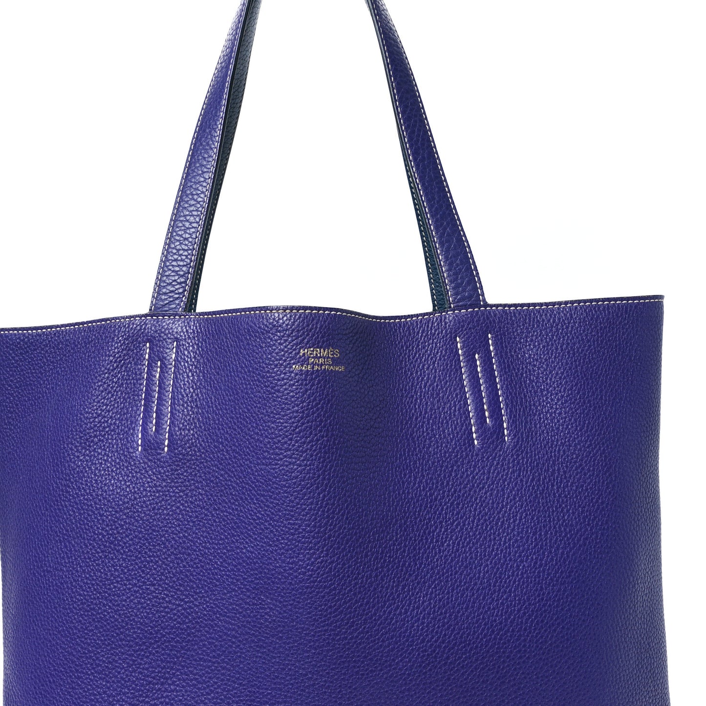 Taurillon Clemence Double Sens 45 Reversible Tote Iris Bleu De Malte