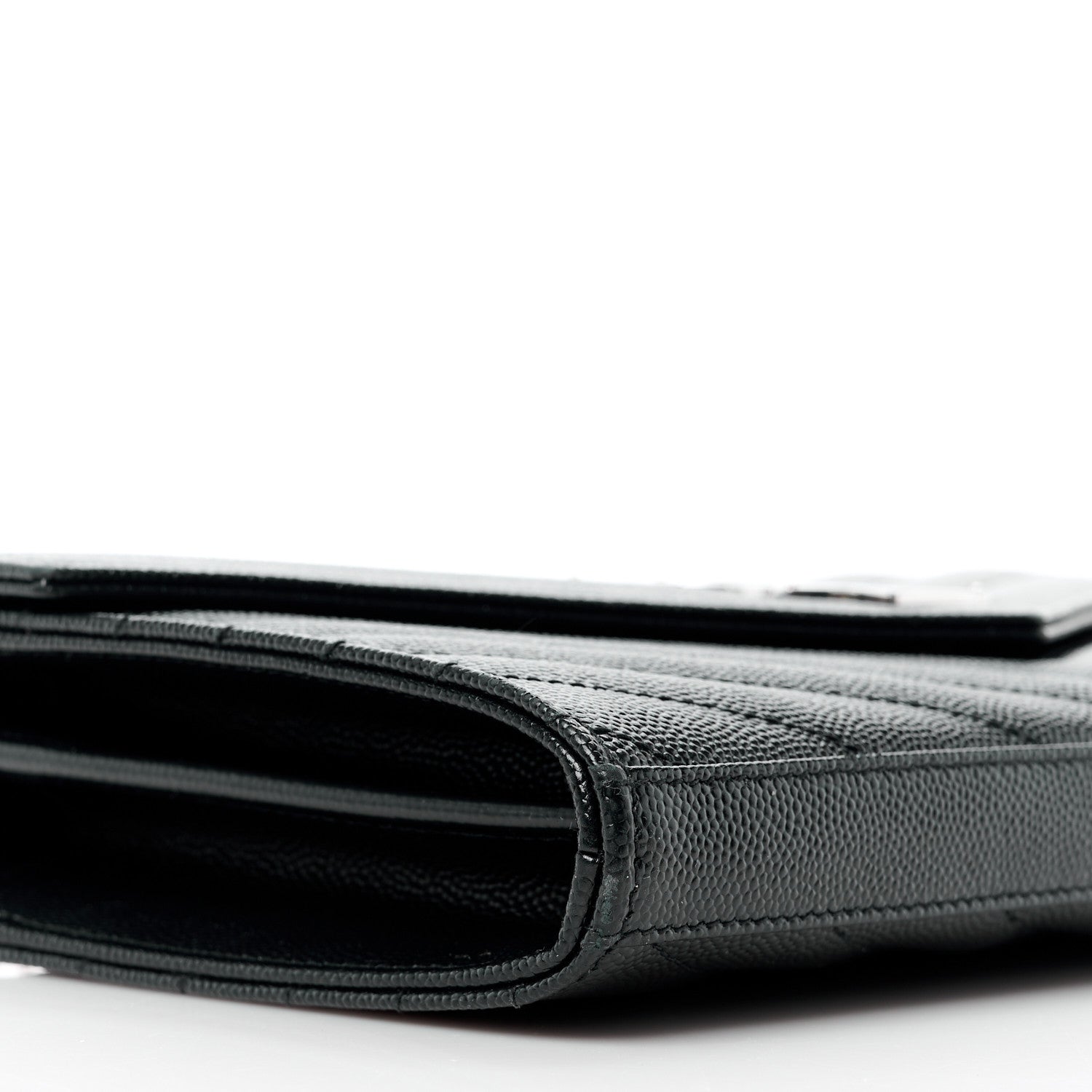 Saint Laurent Grain De Poudre Matelasse Chevron Monogram Chain Wallet Black 10 of 14