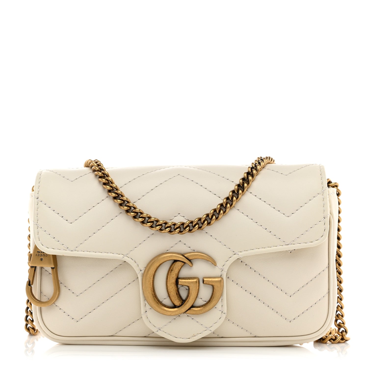 GUCCI バッグ ベージュ/ホワイト Gucci Calfskin Matelasse Super Mini GG Marmont Shoulder Bag White