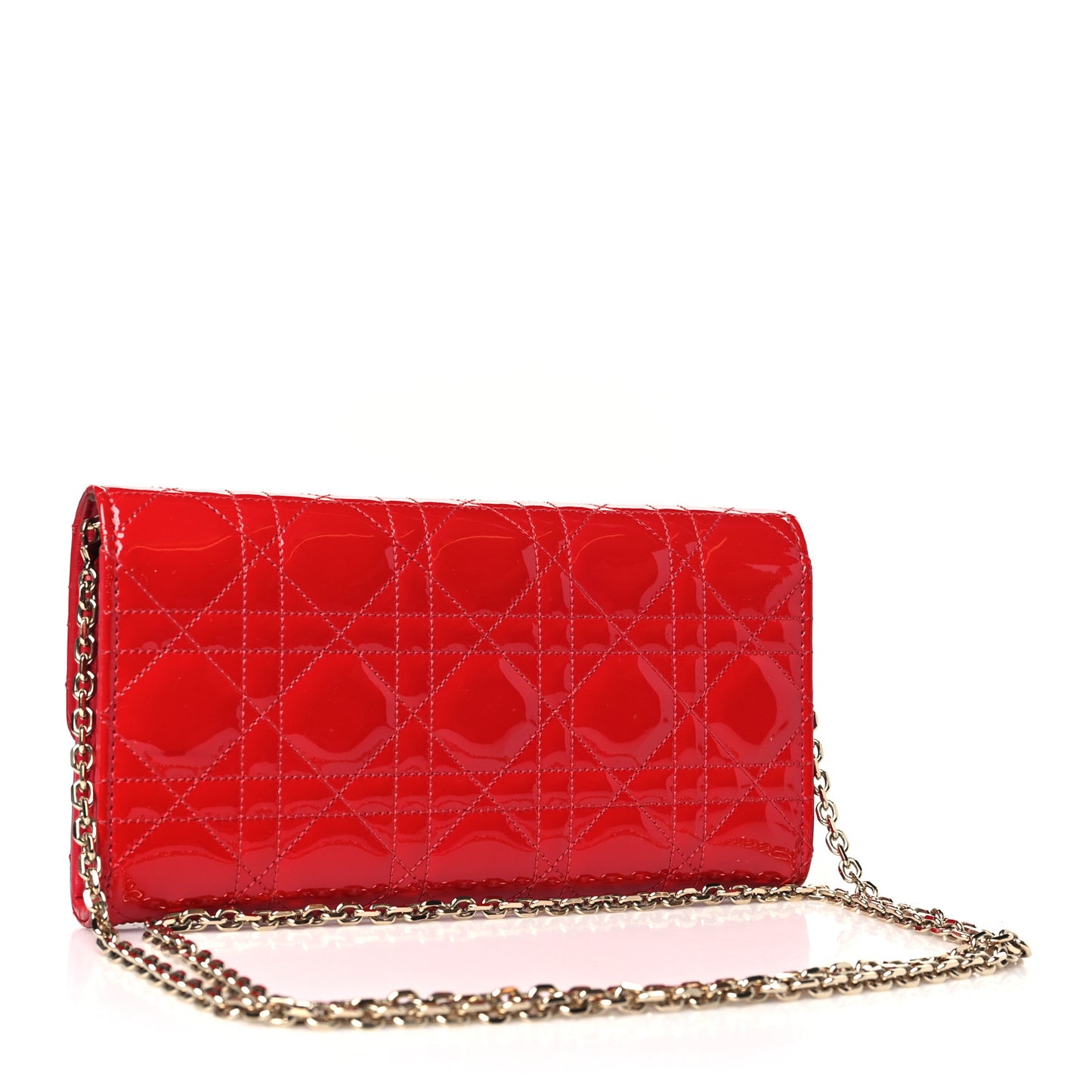 Patent Cannage Miss Dior Chain Wallet Red