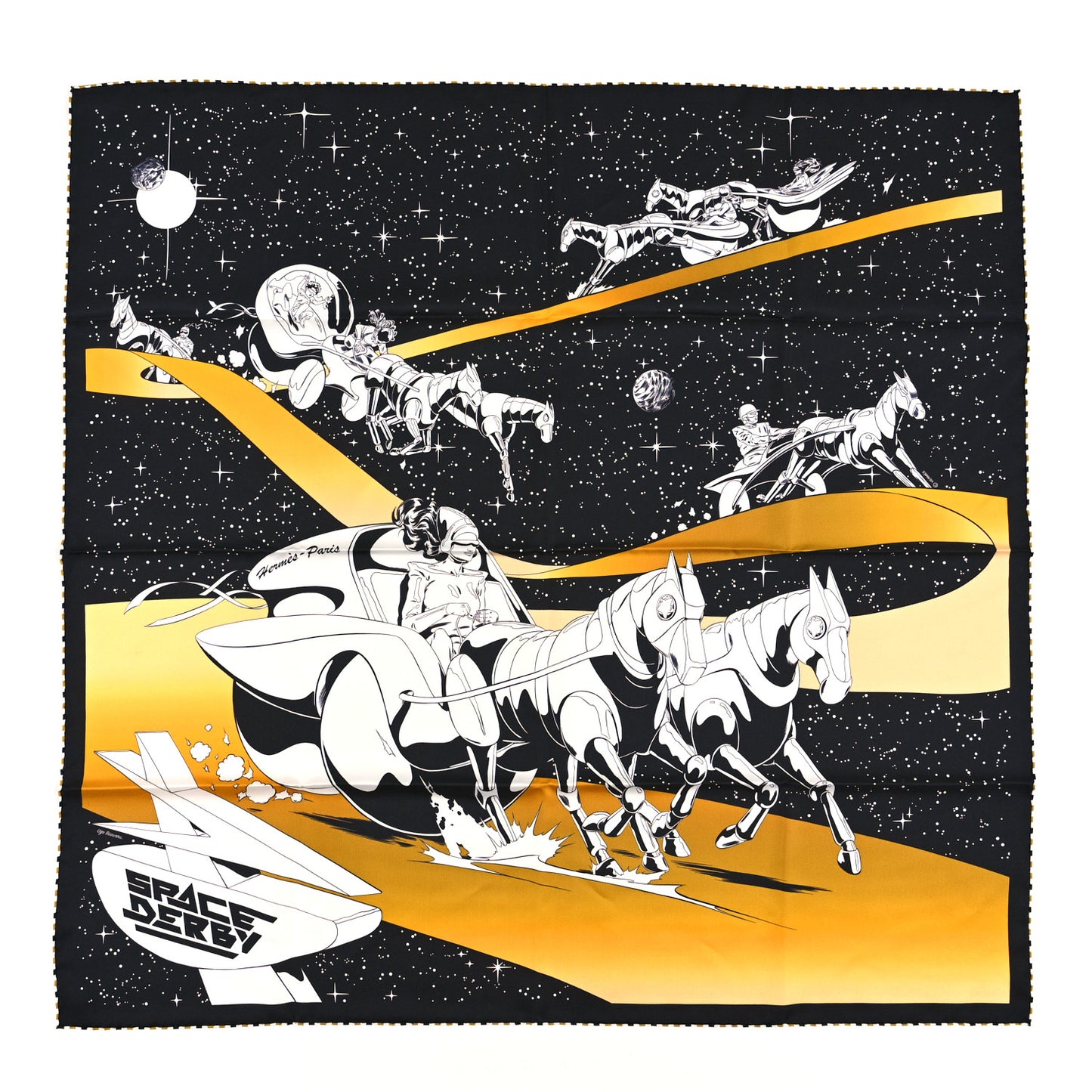 Silk Space Derby Scarf 90 Black White Gold