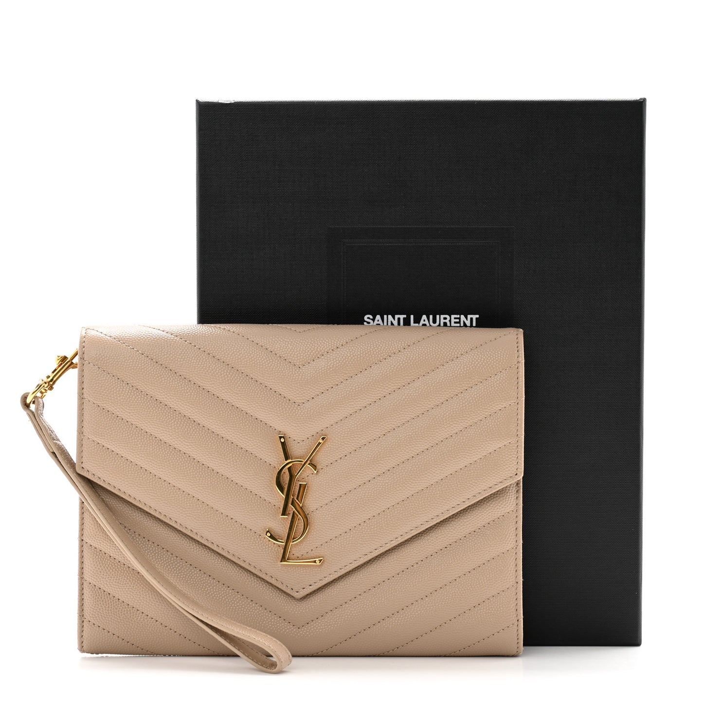 Grain De Poudre Matelasse Chevron Monogram Envelope Clutch Dark Beige