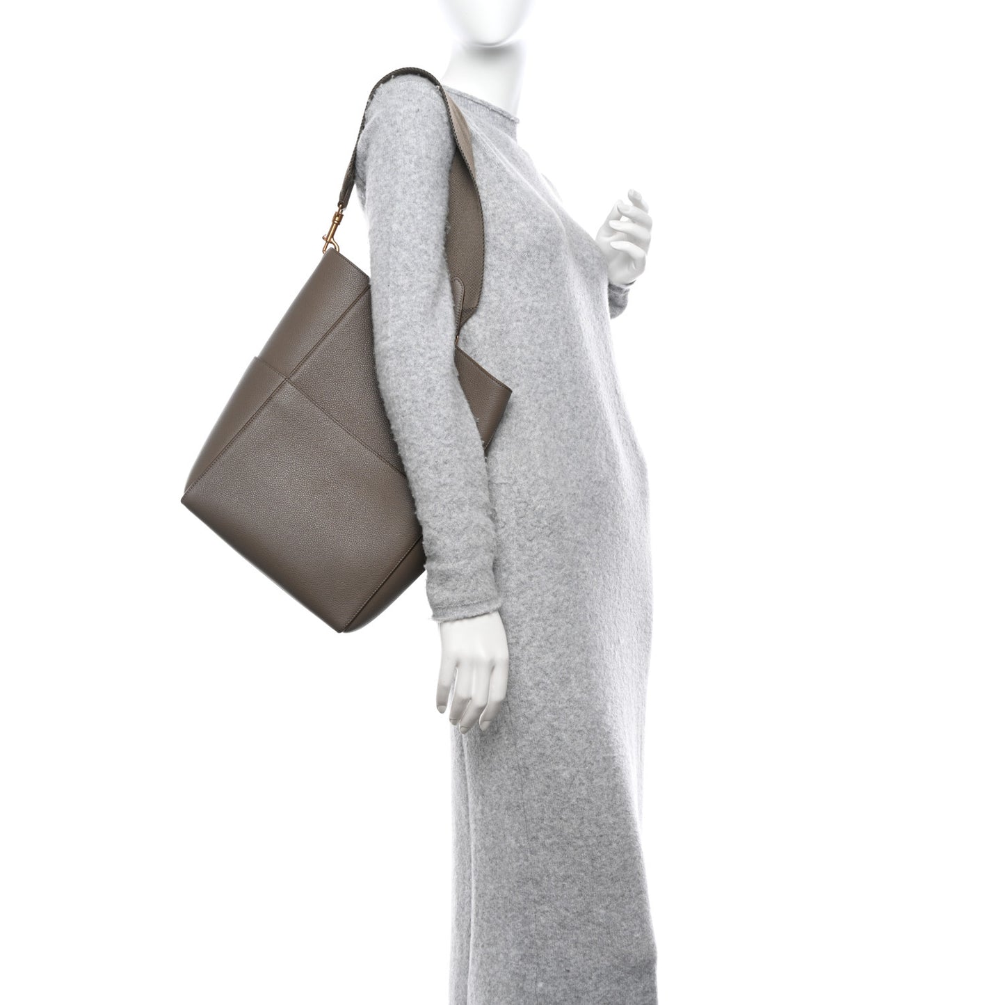 Soft Grained Calfskin Sangle Bucket Bag Taupe