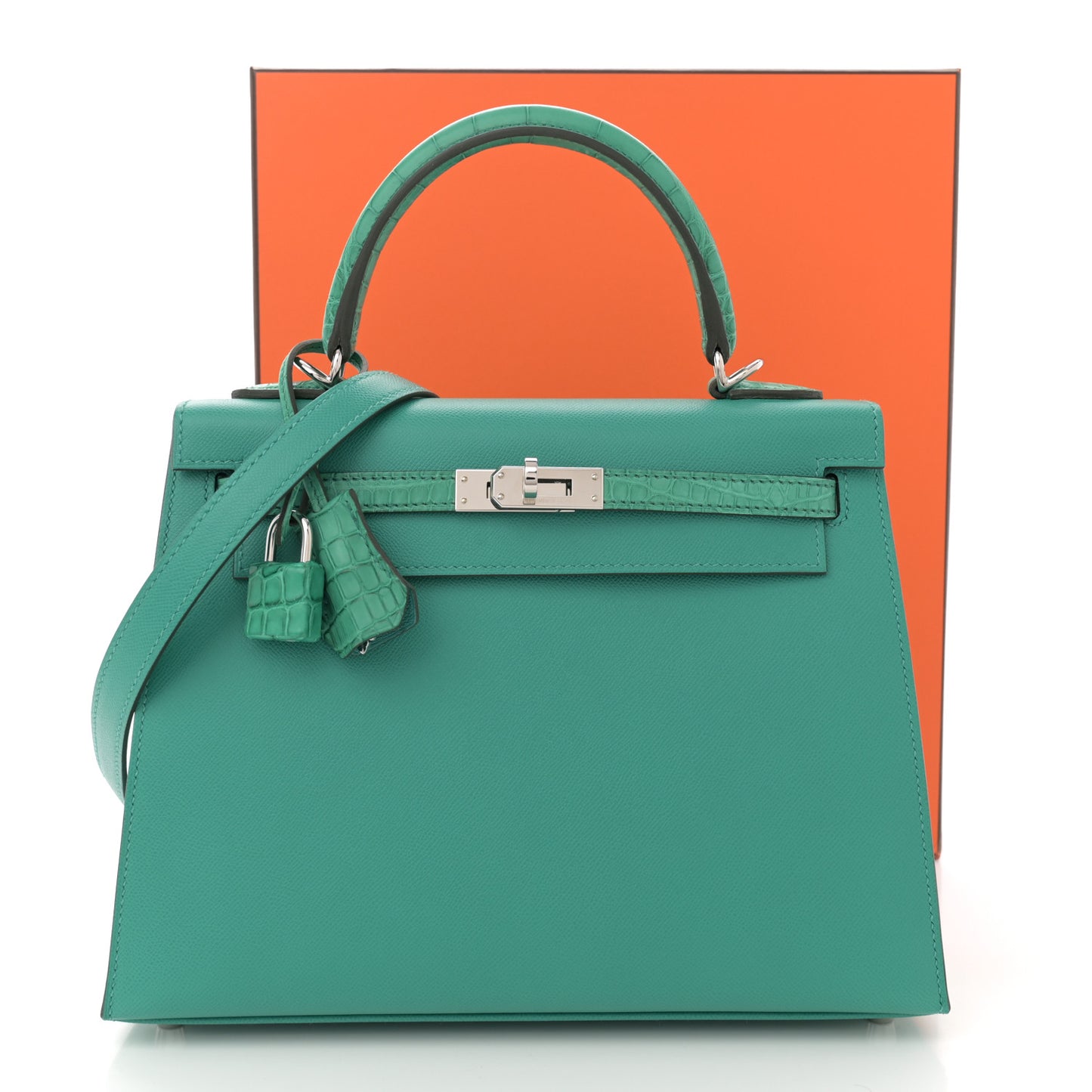 Madame Calfskin Matte Alligator Kelly Sellier Touch 25 Vert Verone Vert Jade