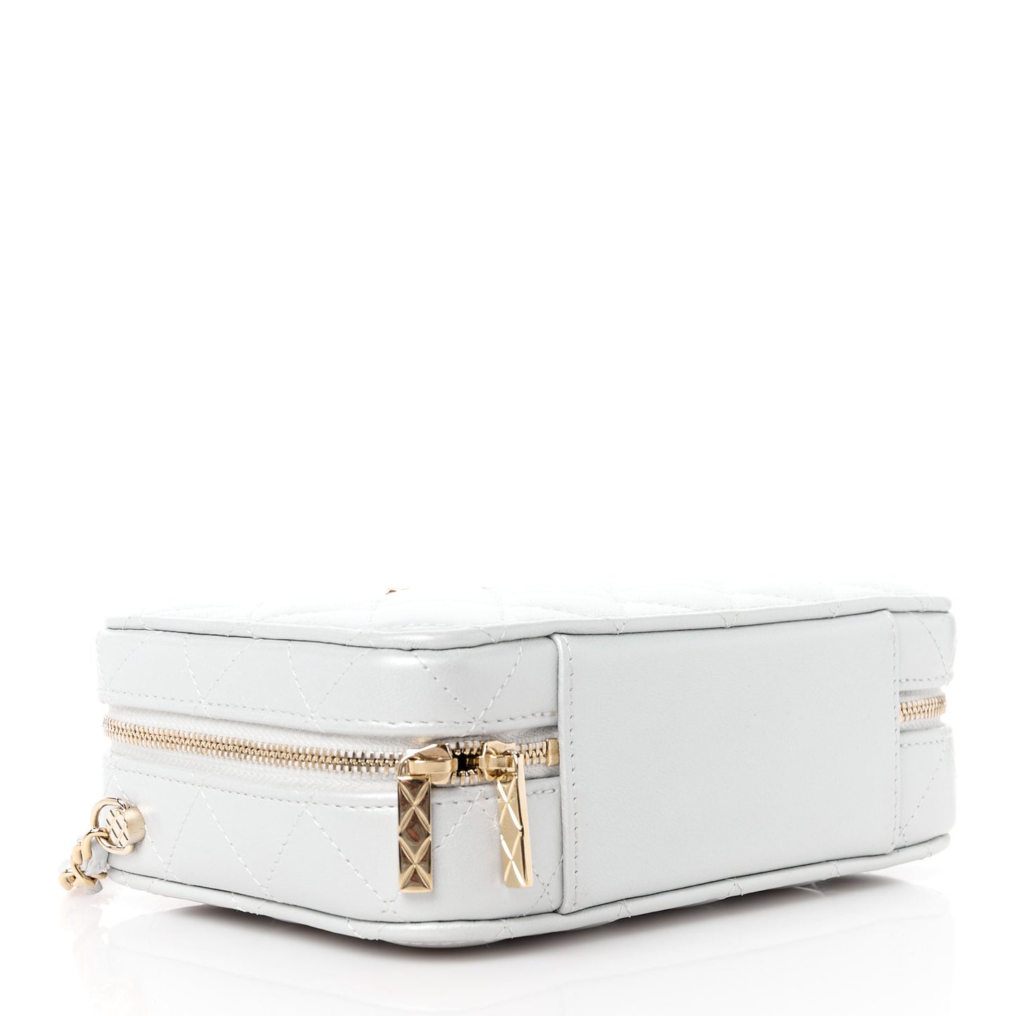 Metallic Lambskin Quilted Top Handle Vanity Case Silver