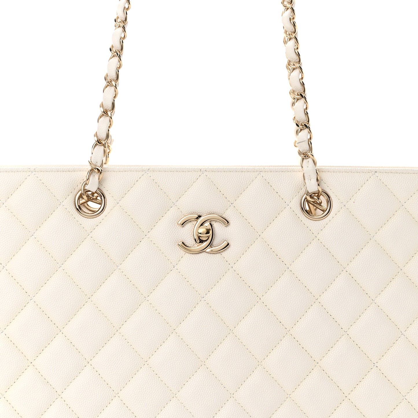 Caviar Quilted Large Classic Shopping Tote White