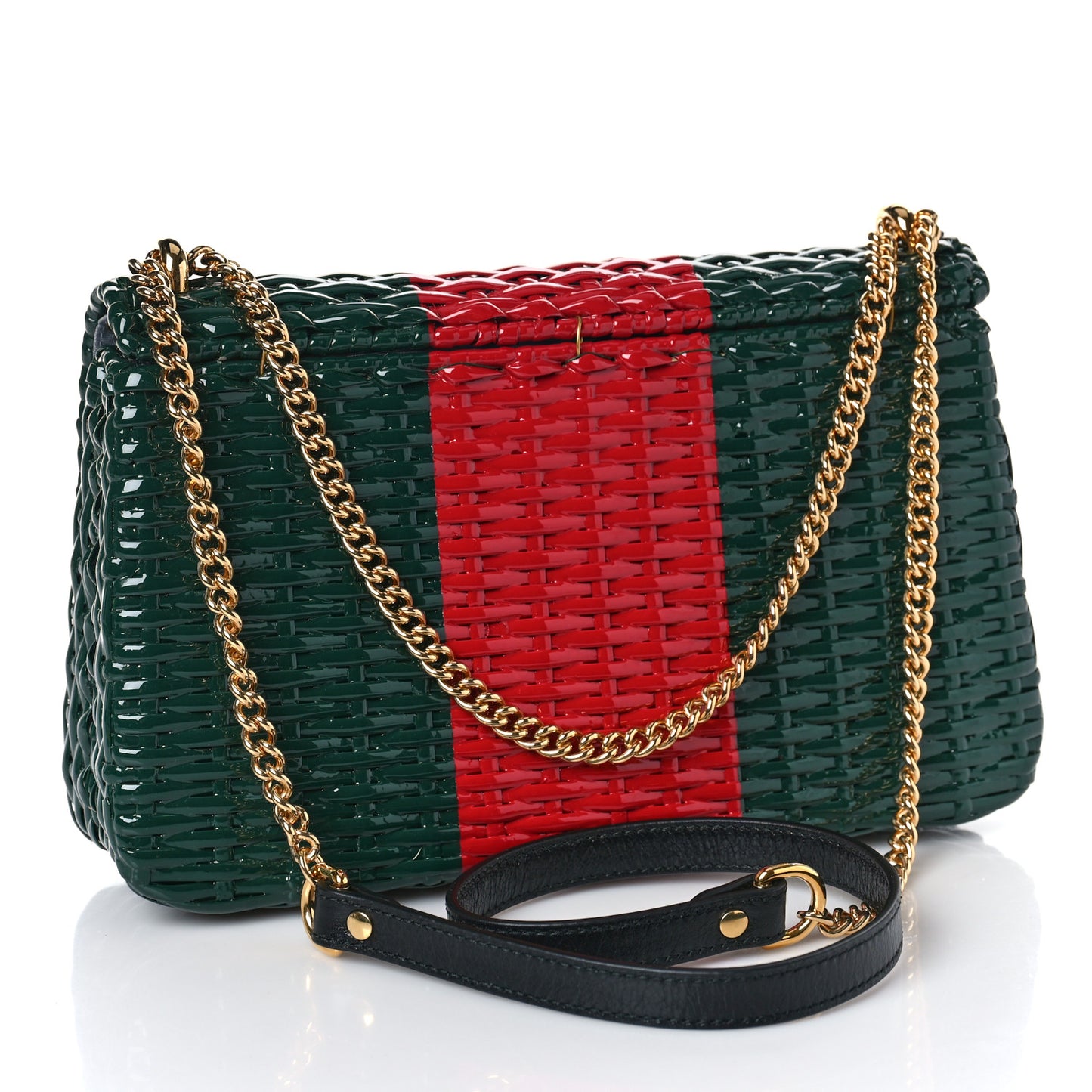 Glazed Wicker Stripe Small Cestino Shoulder Bag Green