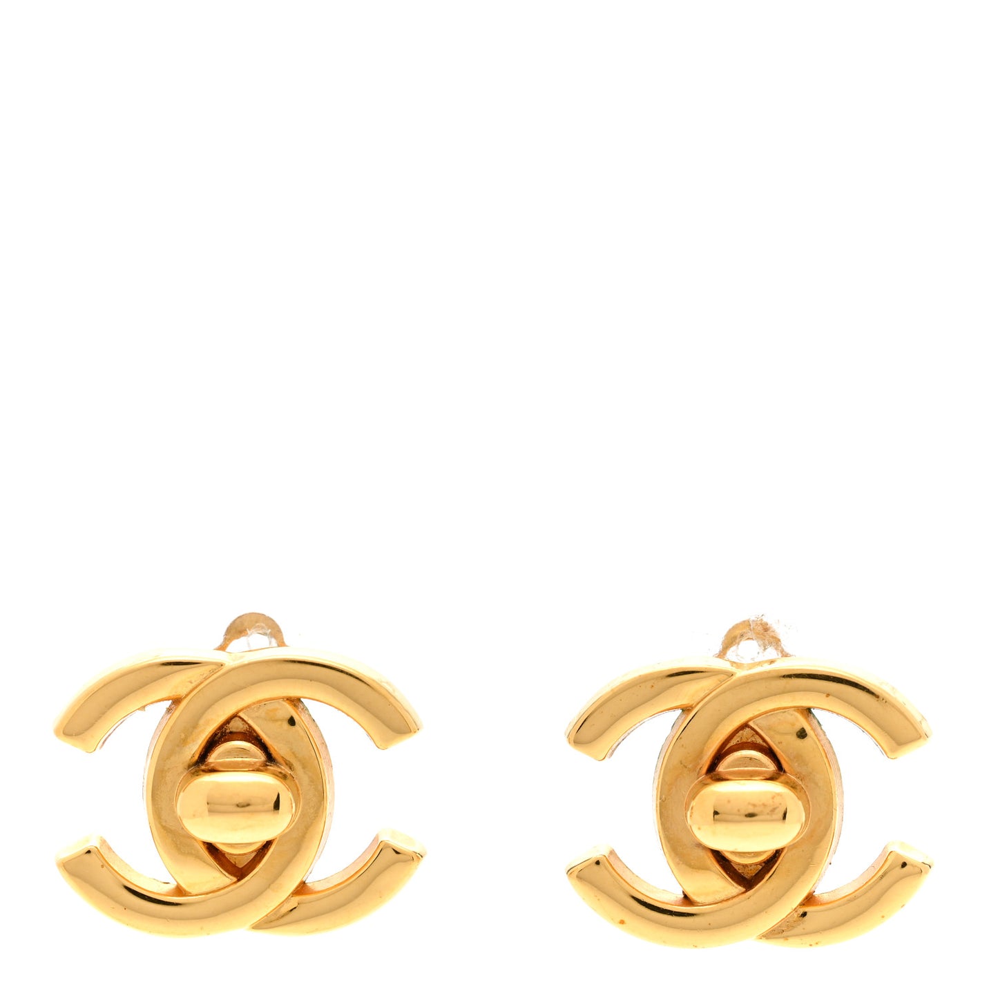 Metal CC Turnlock Clip On Earrings Gold